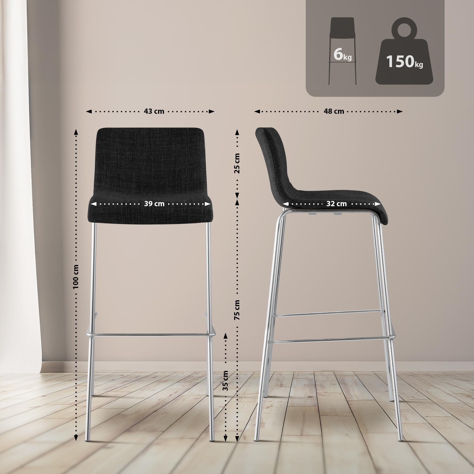 Lot de 2 tabourets de bar Hover en tissu, pieds metalliques