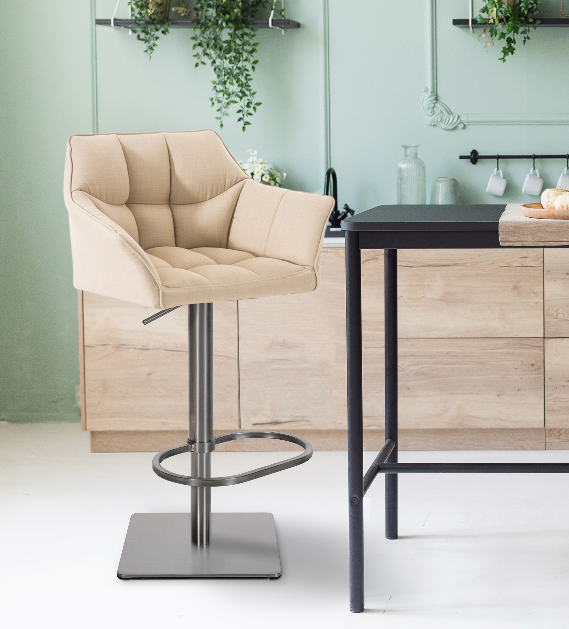 Lot de 2 tabourets de bar Damaso avec revetement en tissu