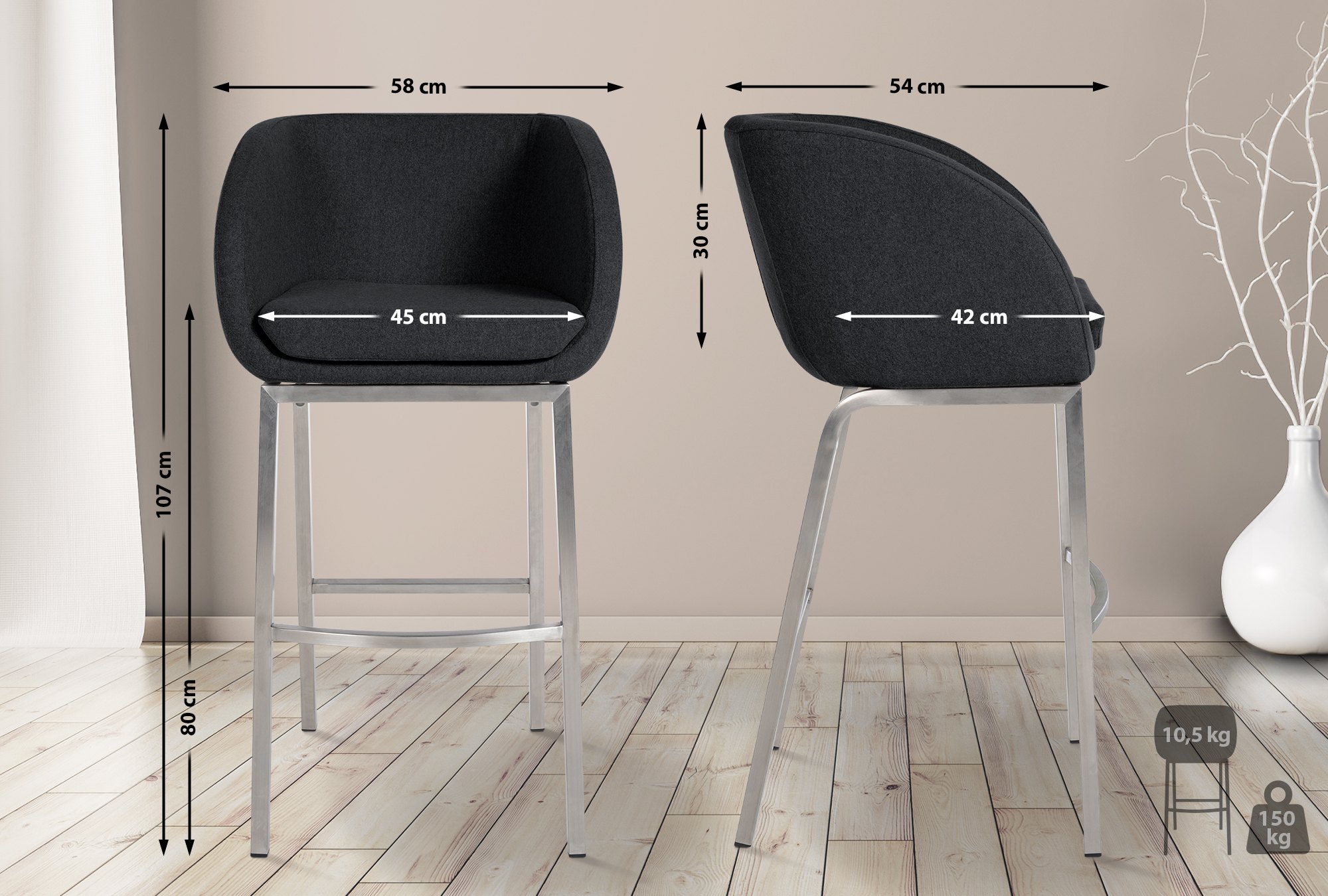 Tabouret de bar Rockhill feutre
