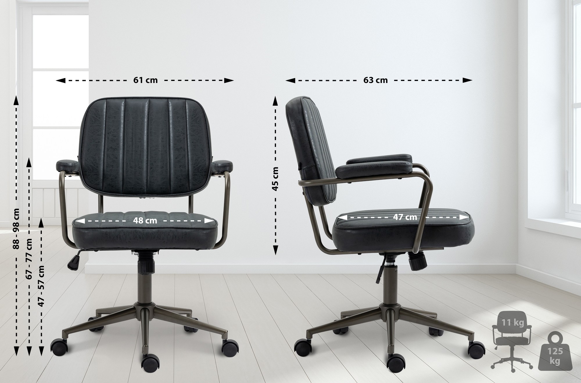 Fauteuil de bureau Retro Natrona en Similicuir ajustable et pivotant