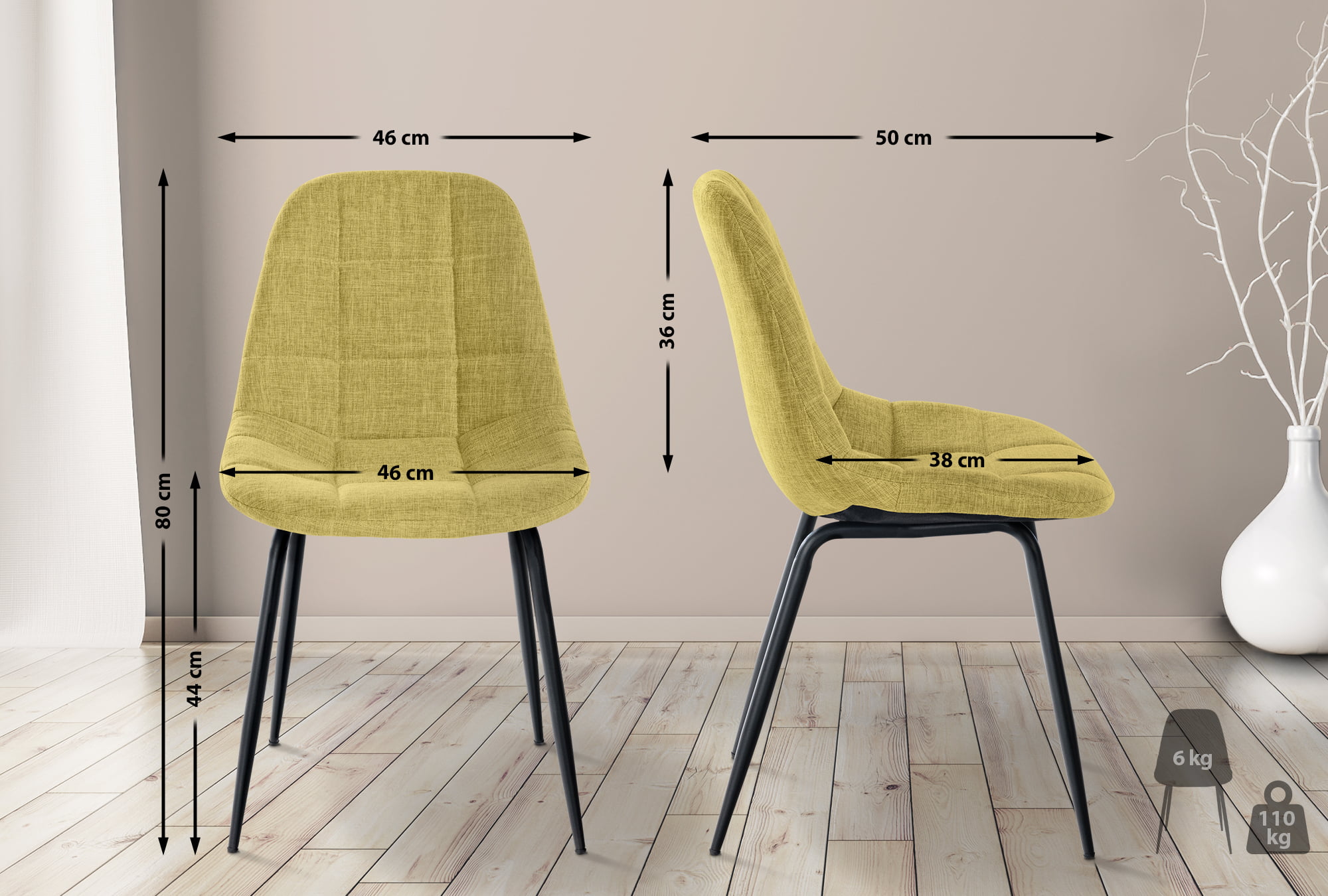 Chaise de salle à manger Tom avec Pieds en métal noir