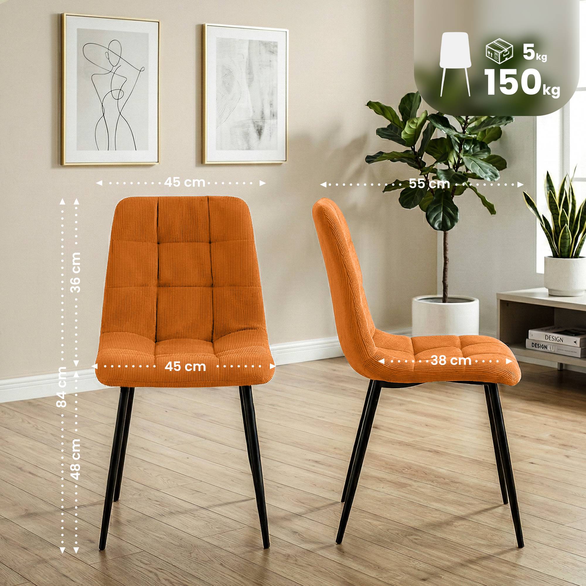 Lot de 2 chaises de salle a manger Antibes en velours cotele