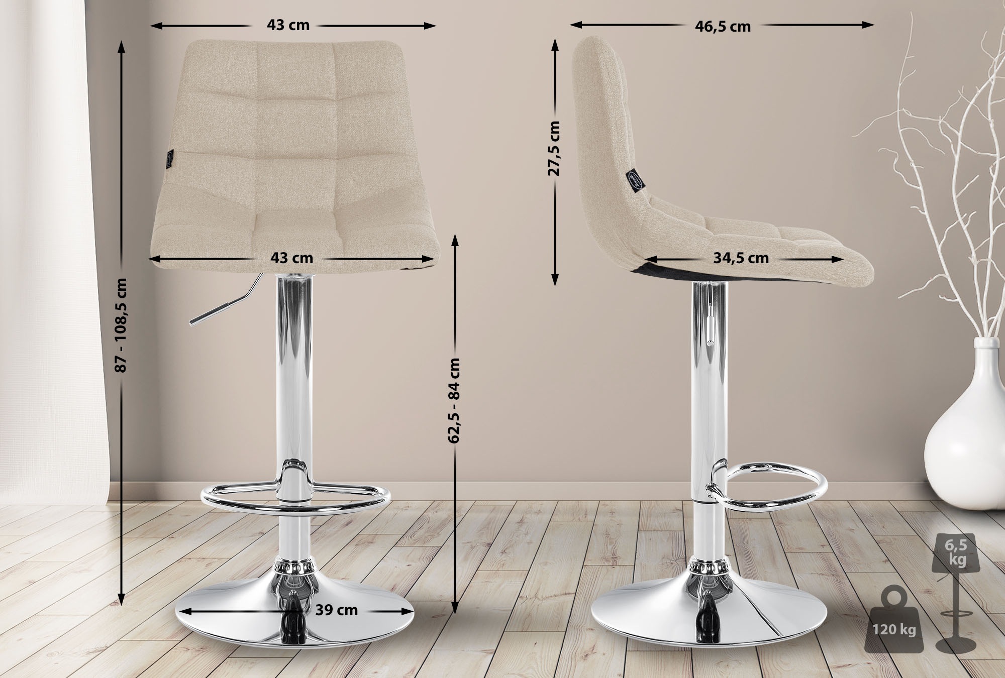 Lot de 2 tabourets de bar Jerry tissu