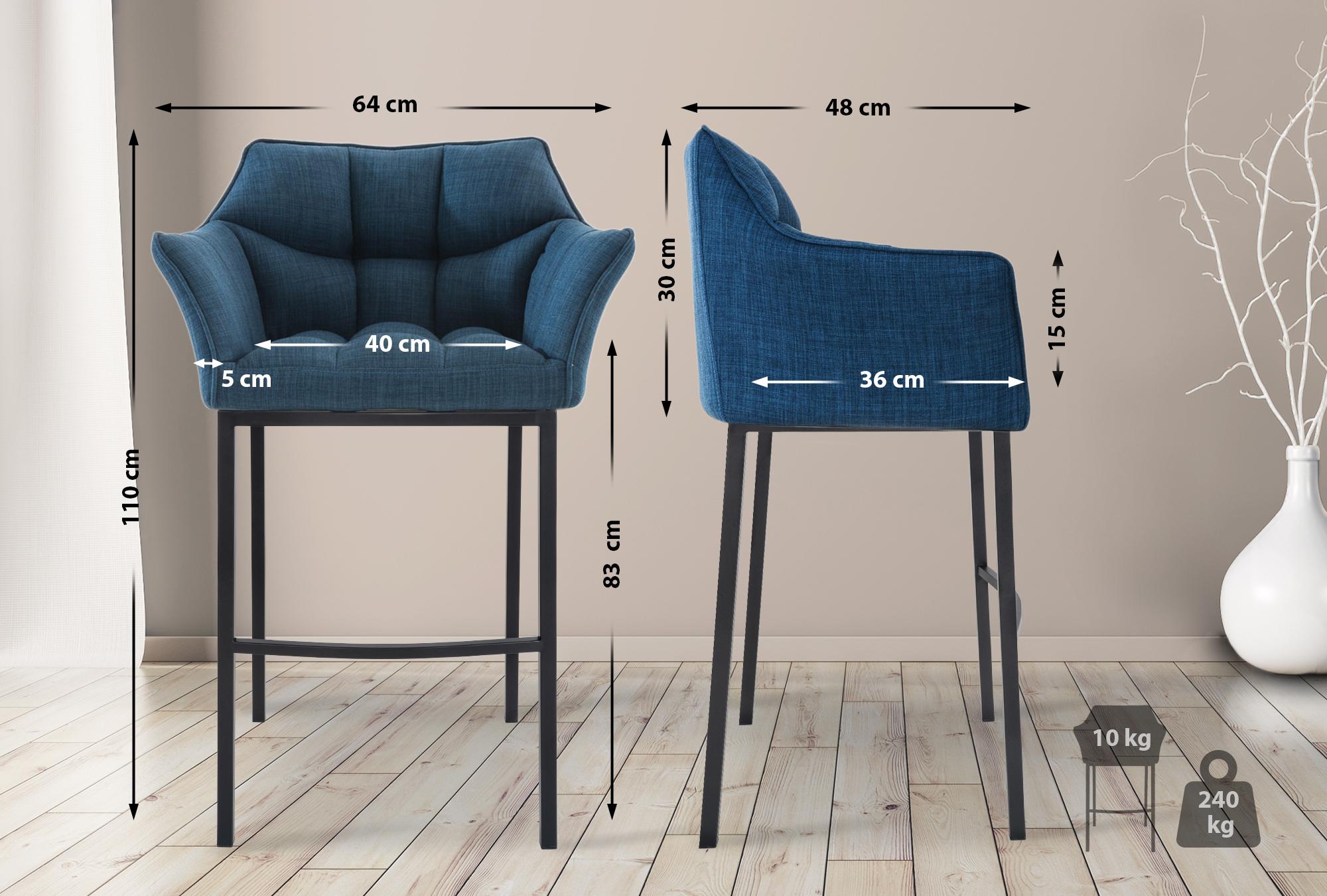 Lot de 2 tabourets de bar Damaso en tissu avec piètement à quatre pieds