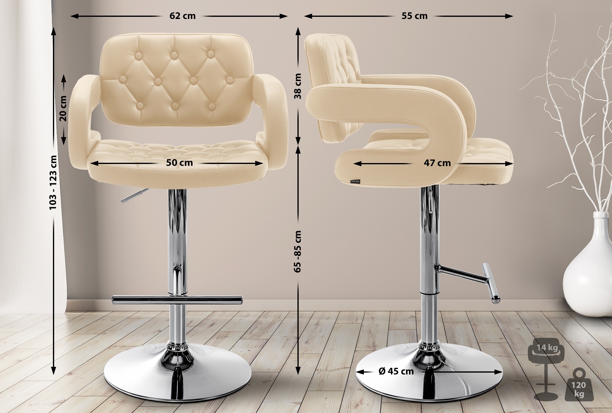Tabouret de bar Dublin similicuir avec pied en métal