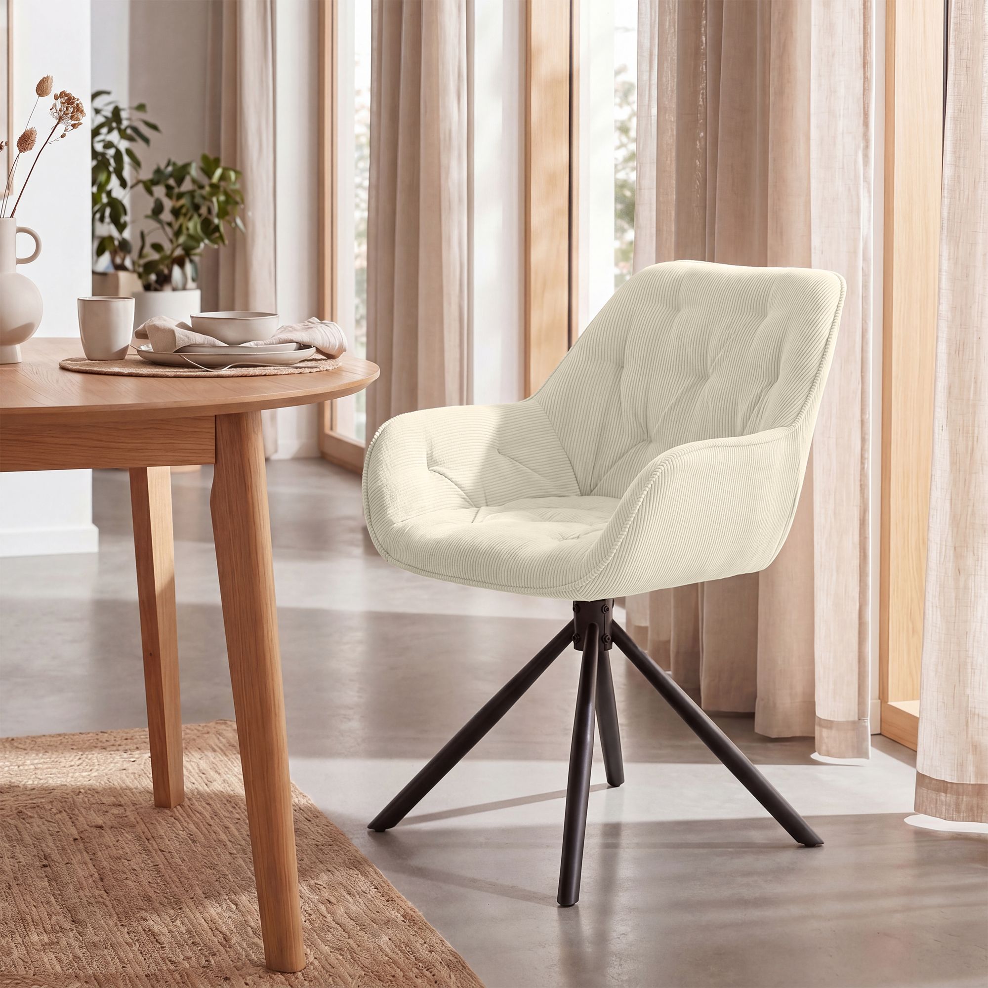 Chaise de salle a manger Rimio en velours côtelé