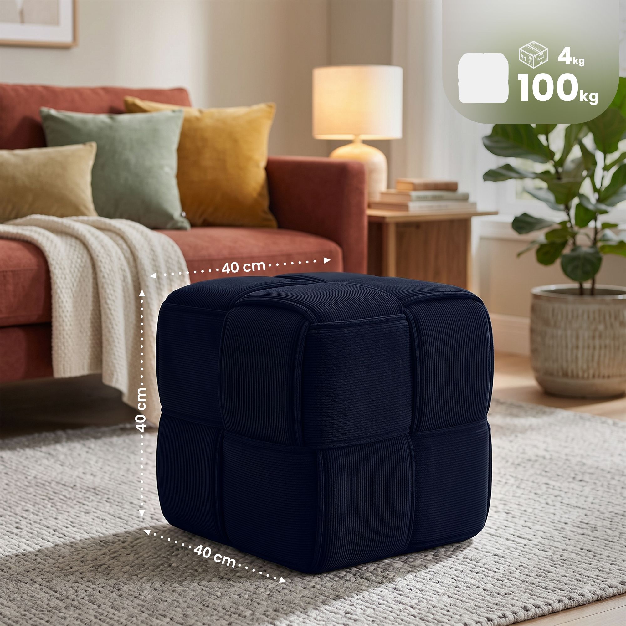 Pouf Forinta en velours côtelé