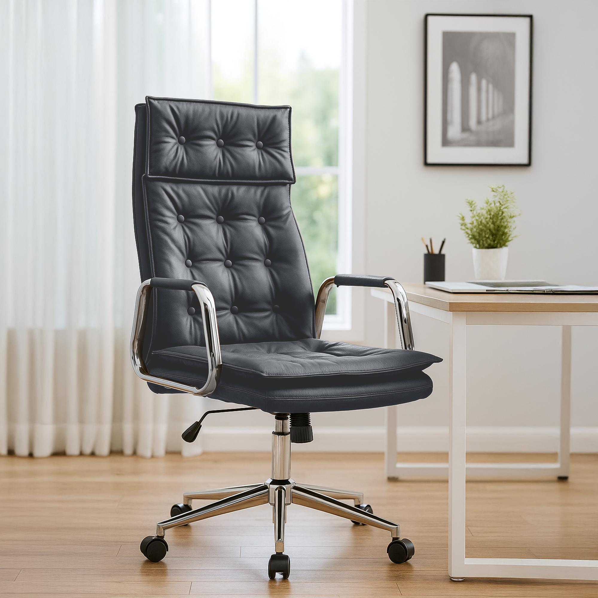 Chaise de bureau Sotira en cuir véritable