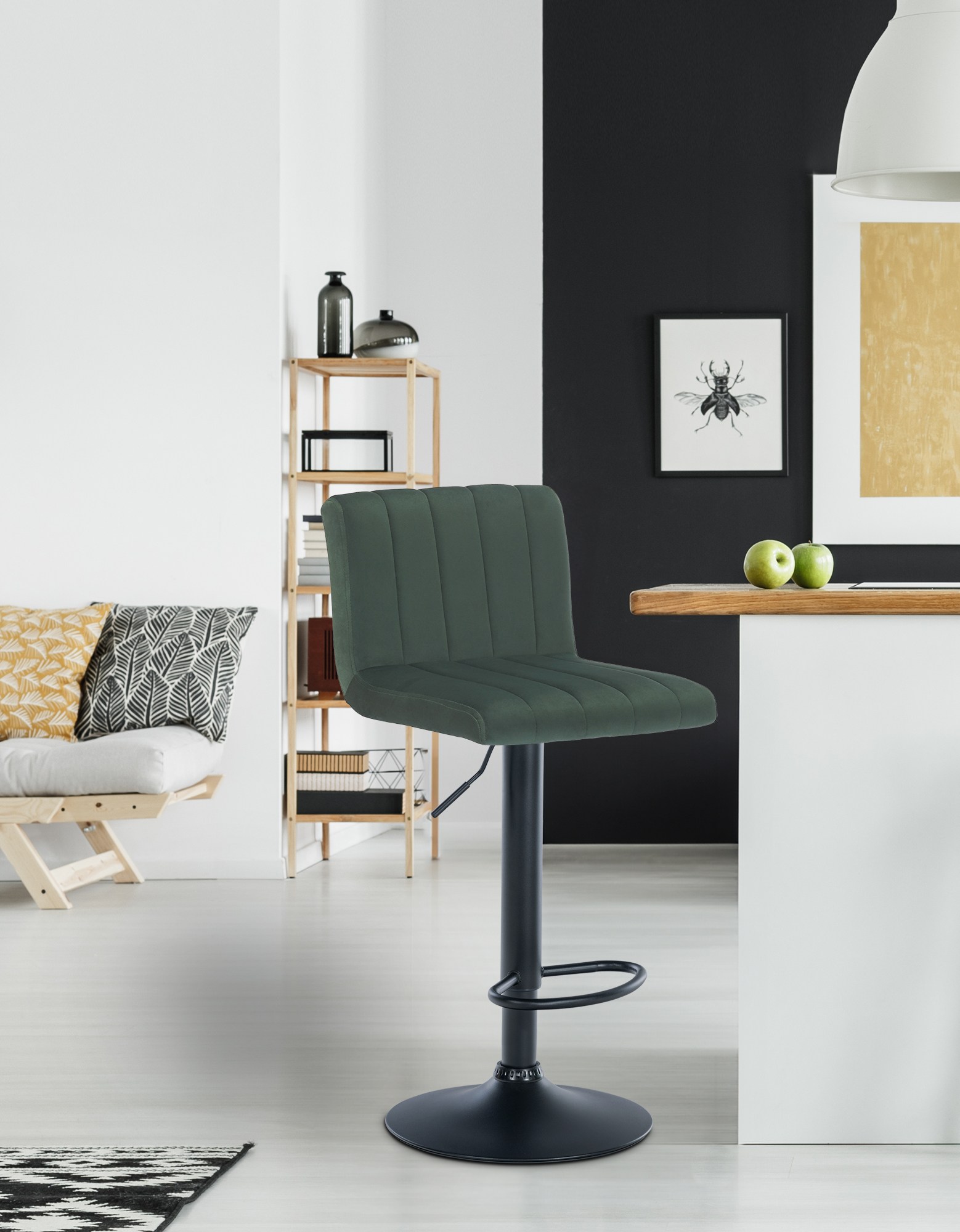 Tabouret de bar Jamie en Velours avec Piètement trompette en Métal