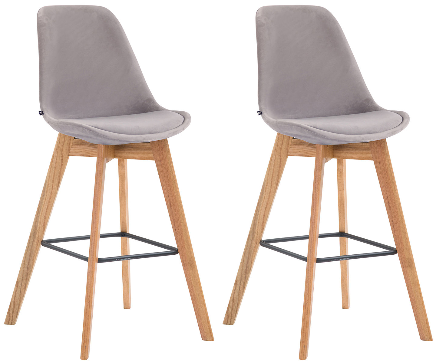 Lot de 2 tabourets de bar Metz en velours Pieds en bois