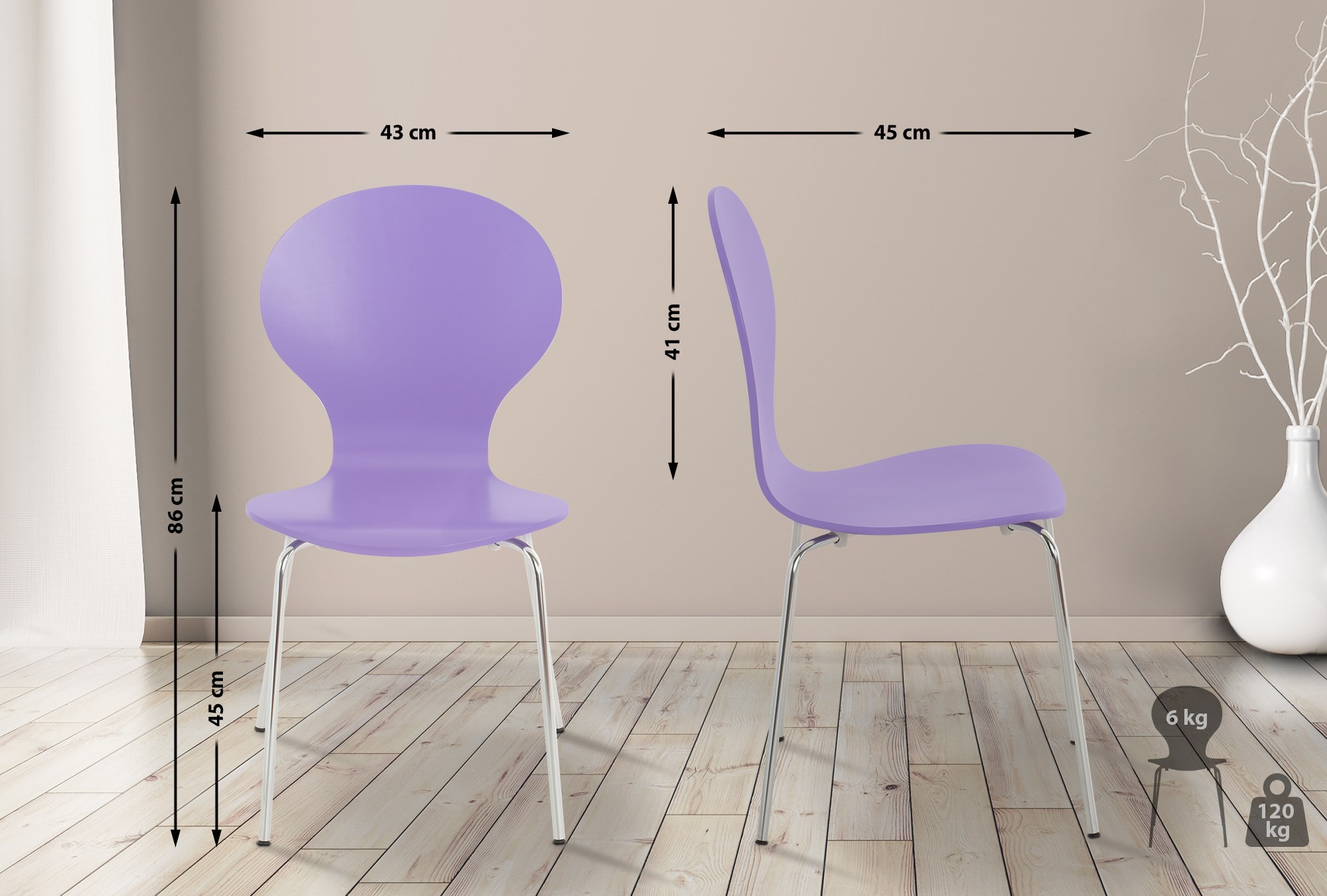 Chaise de visiteur Diego en bois Violet