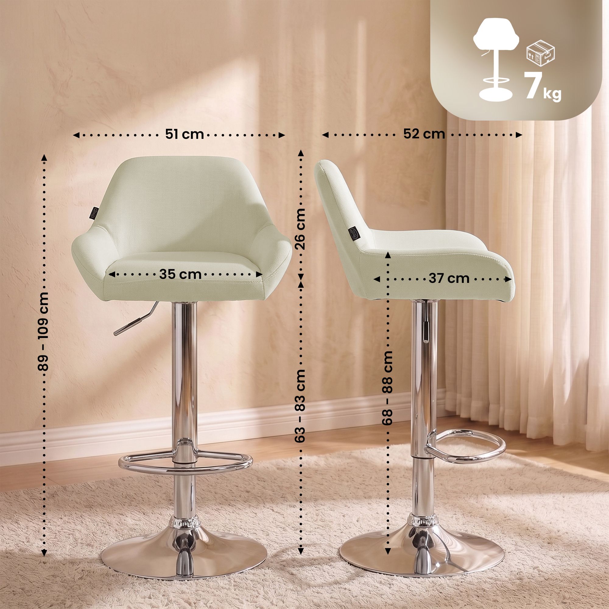 Lot de 2 tabourets de bar Braga en tissu