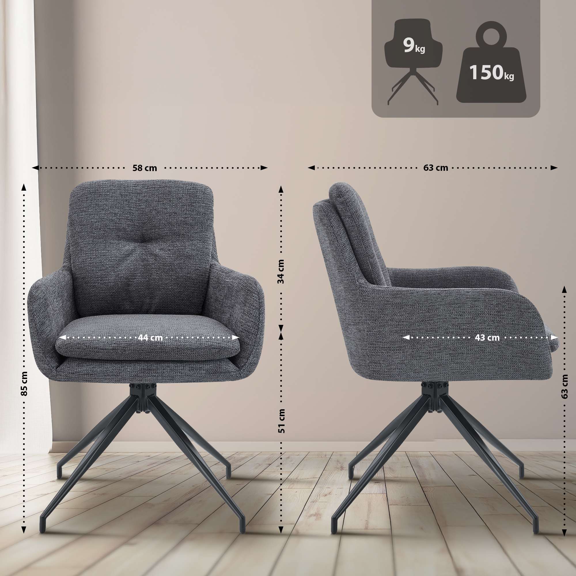 Lot de 2 chaises de salle à manger Pickett en tissu