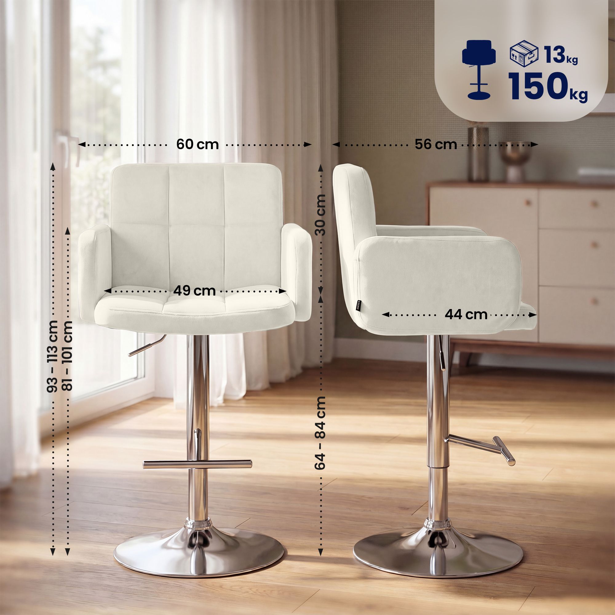 Lot de 2 tabourets de bar Los Angeles velours