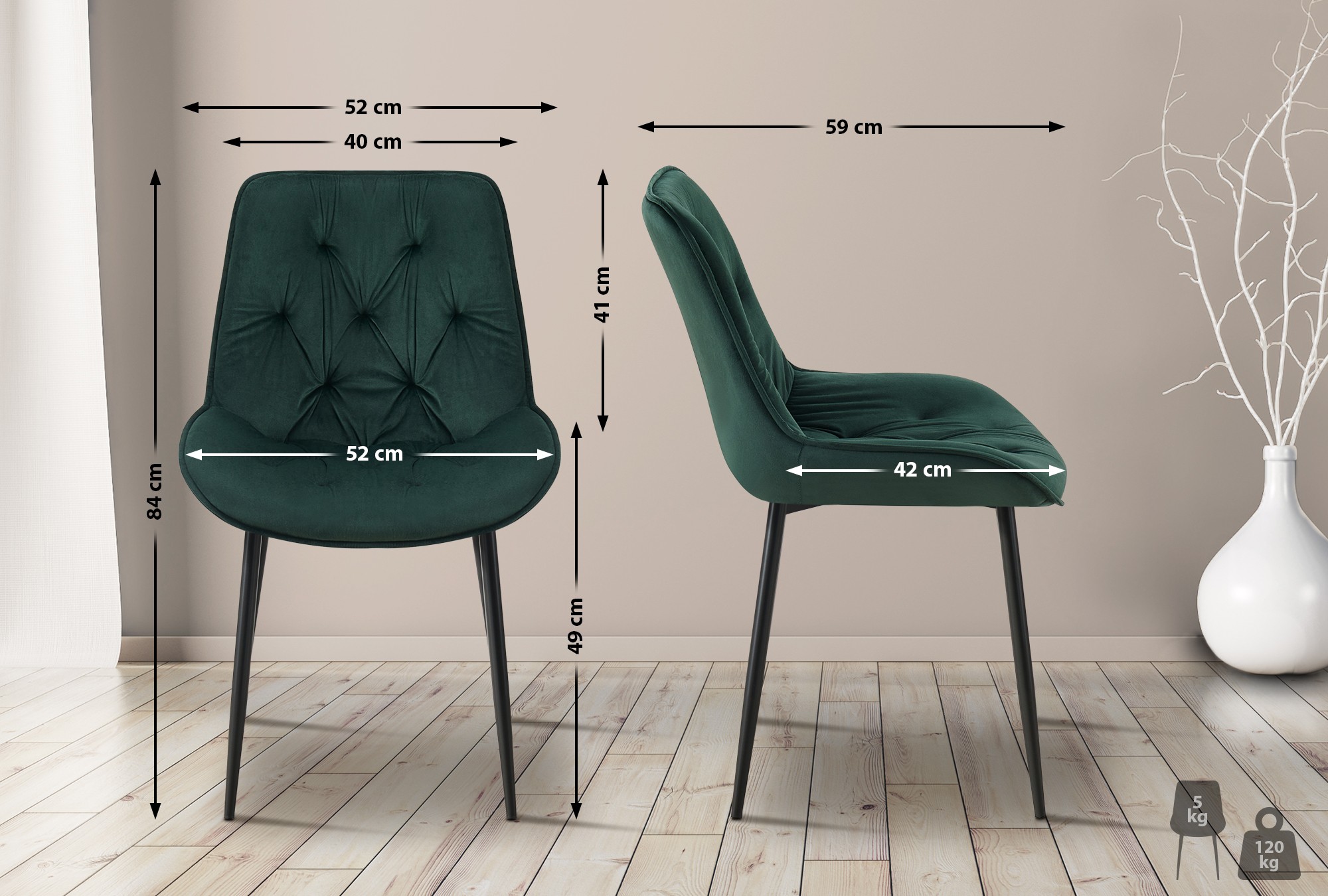 Chaise de salle à manger Wallace velours
