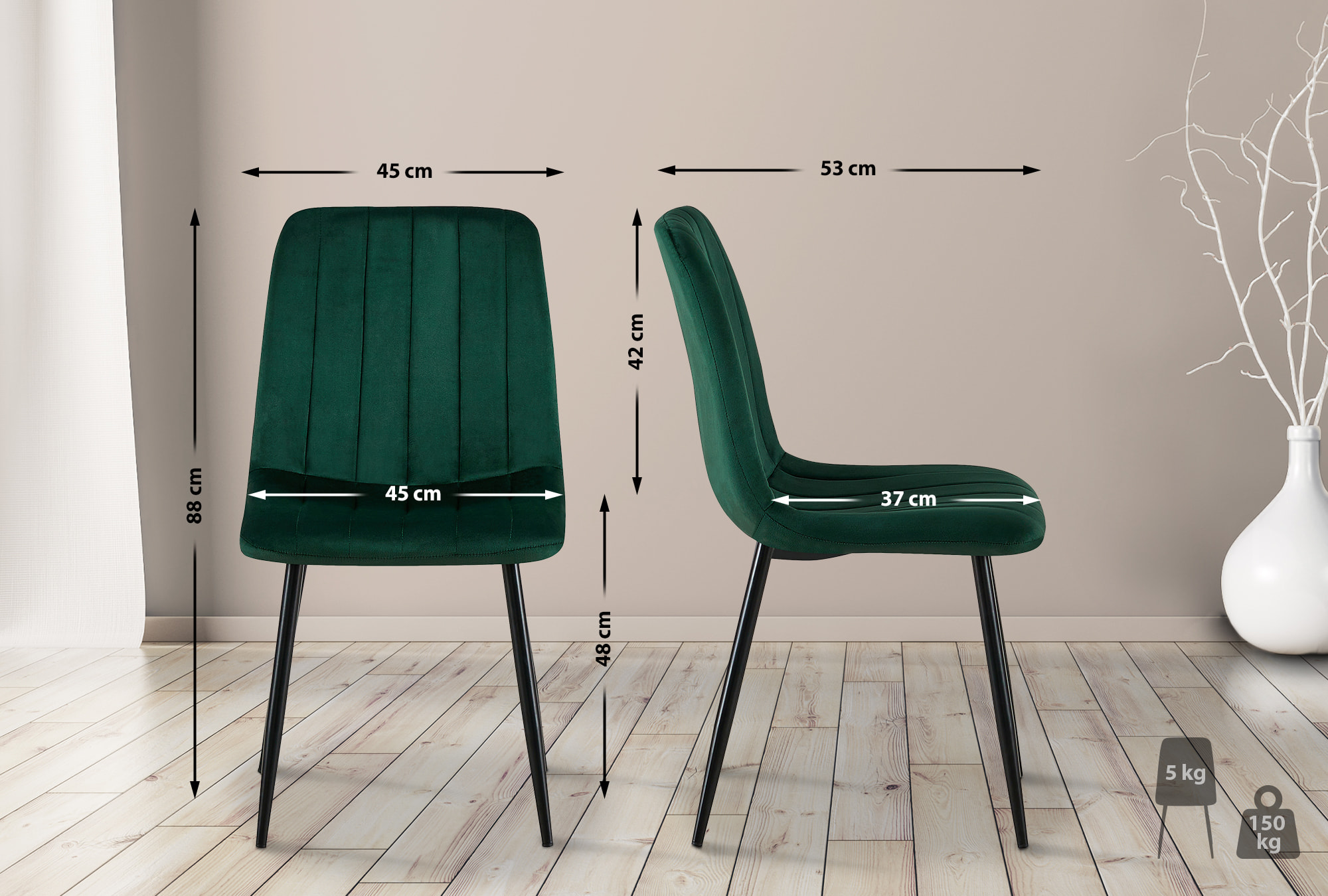 Lot de 4 Chaises de salle à manger Dijon avec Piètement en métal noir