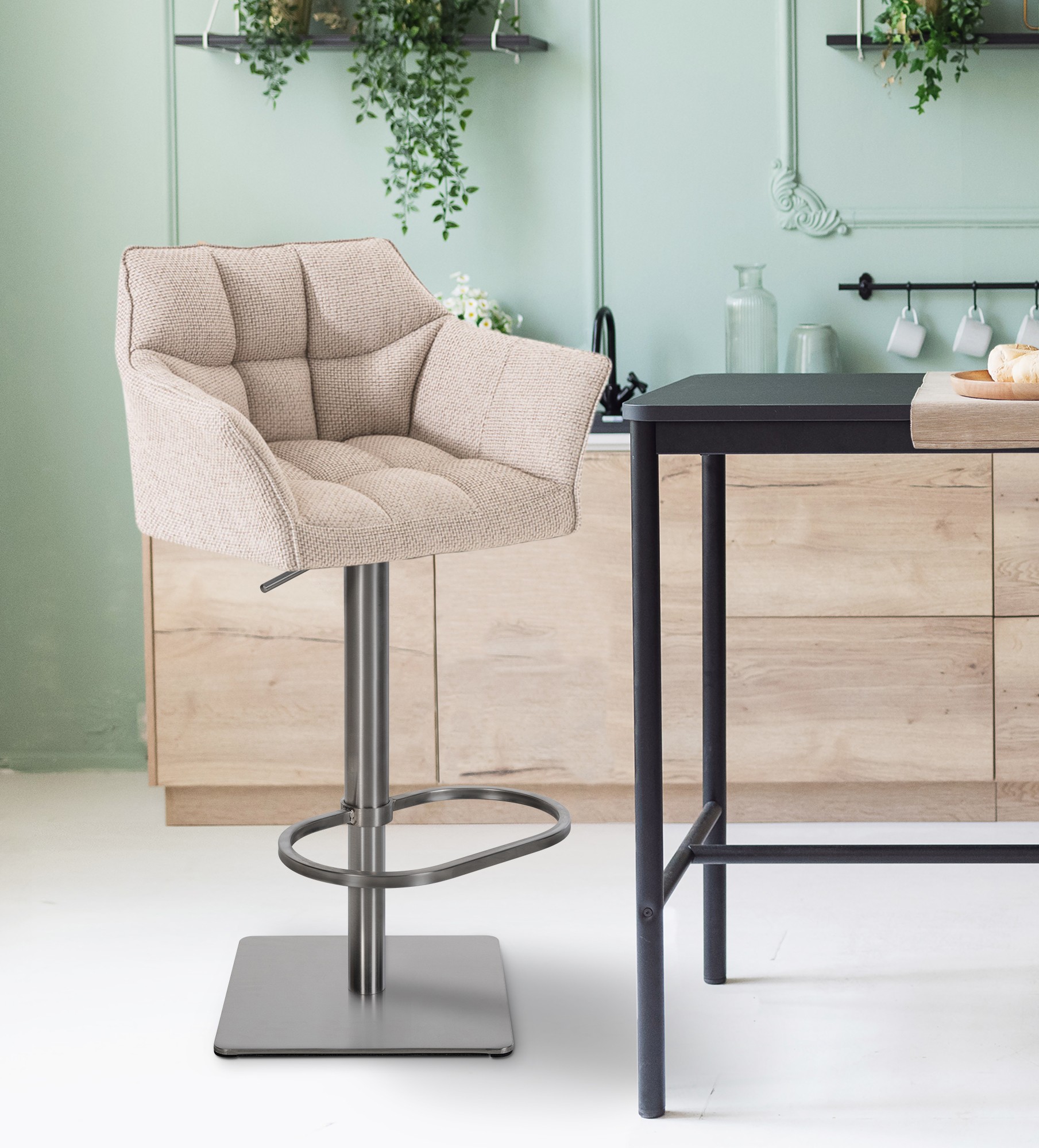 Lot de 2 tabourets de bar Damaso avec revetement en tissu