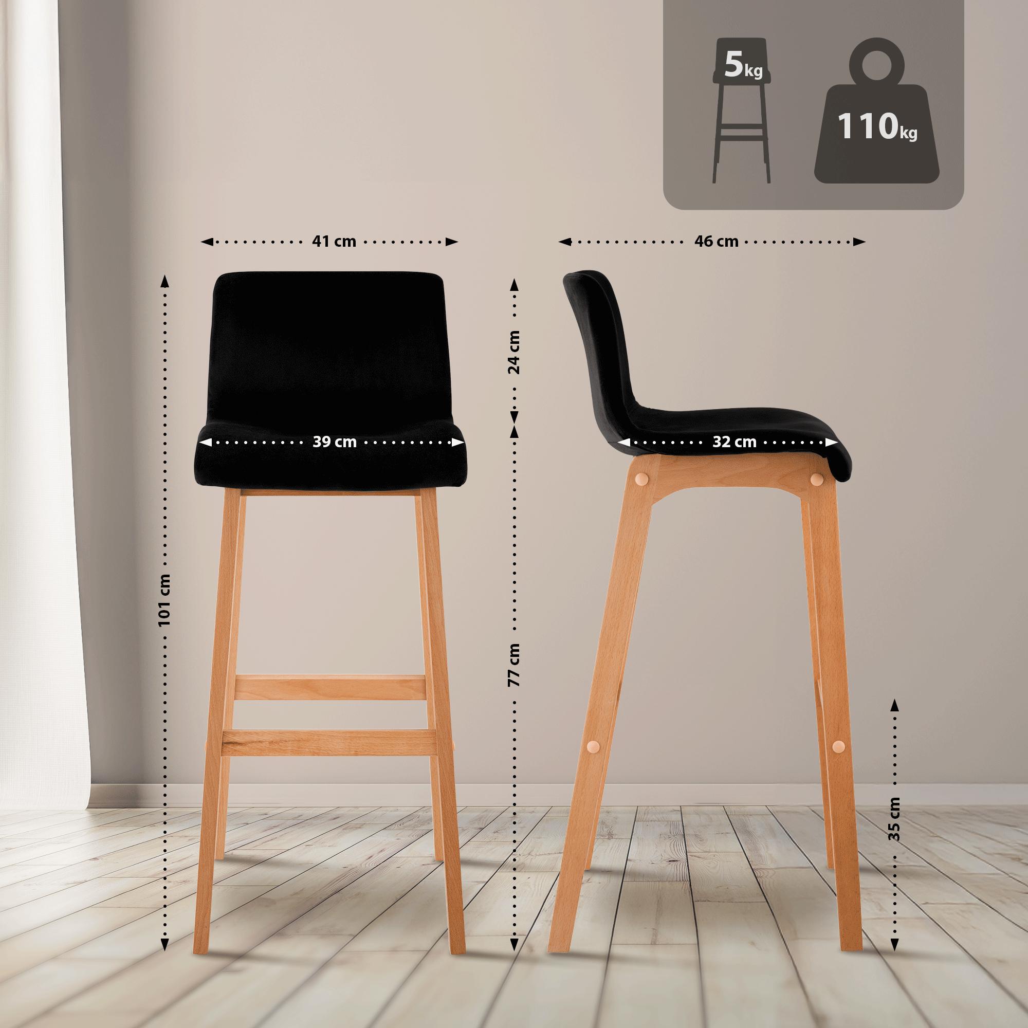 Tabouret de bar Hover velours piètement 4 pieds Natura