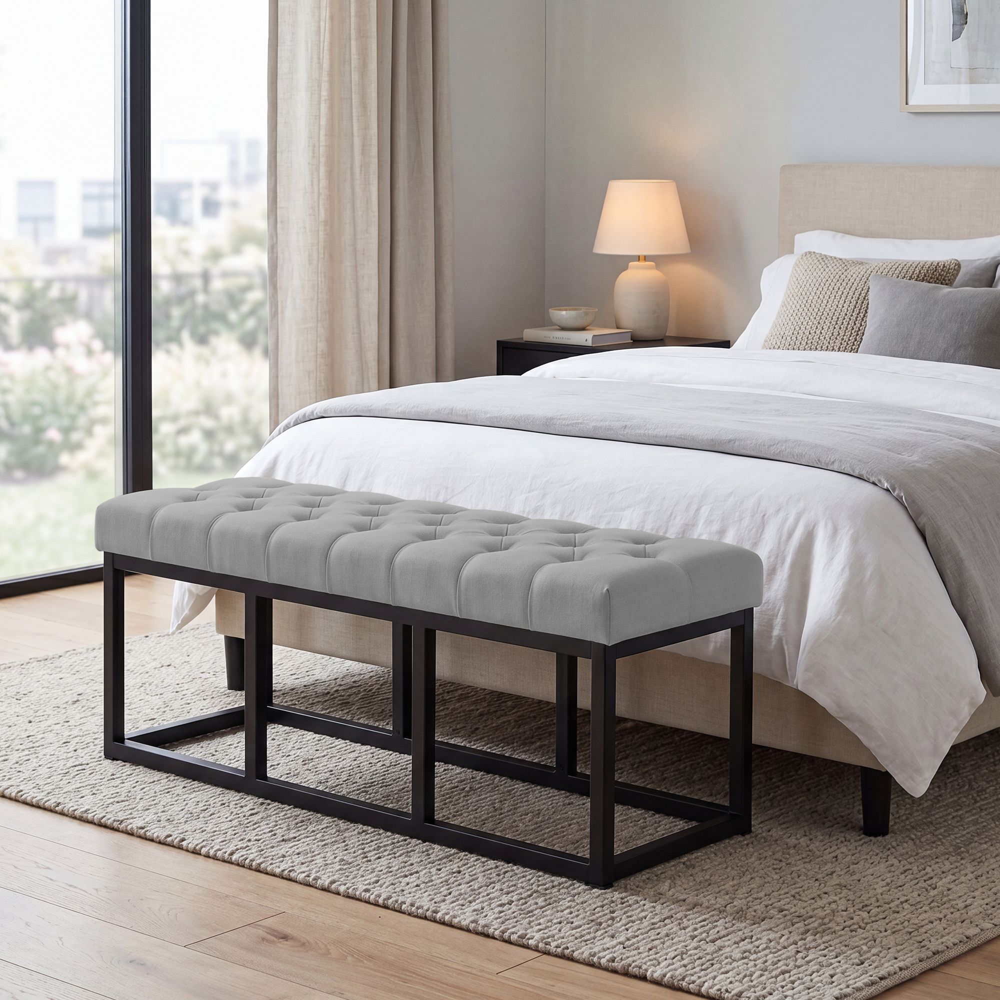 Banc Amun en tissu avec structure noire