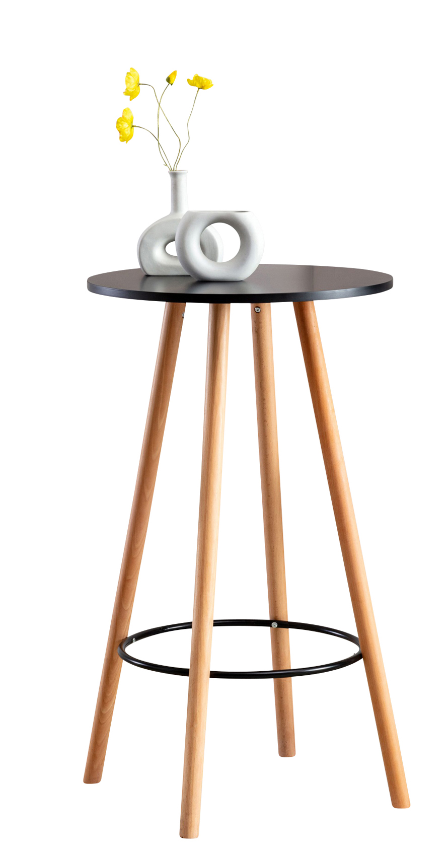 CLP Table haute de bar Mijas en Bois avec plateau rond et Repose-pieds en Métal