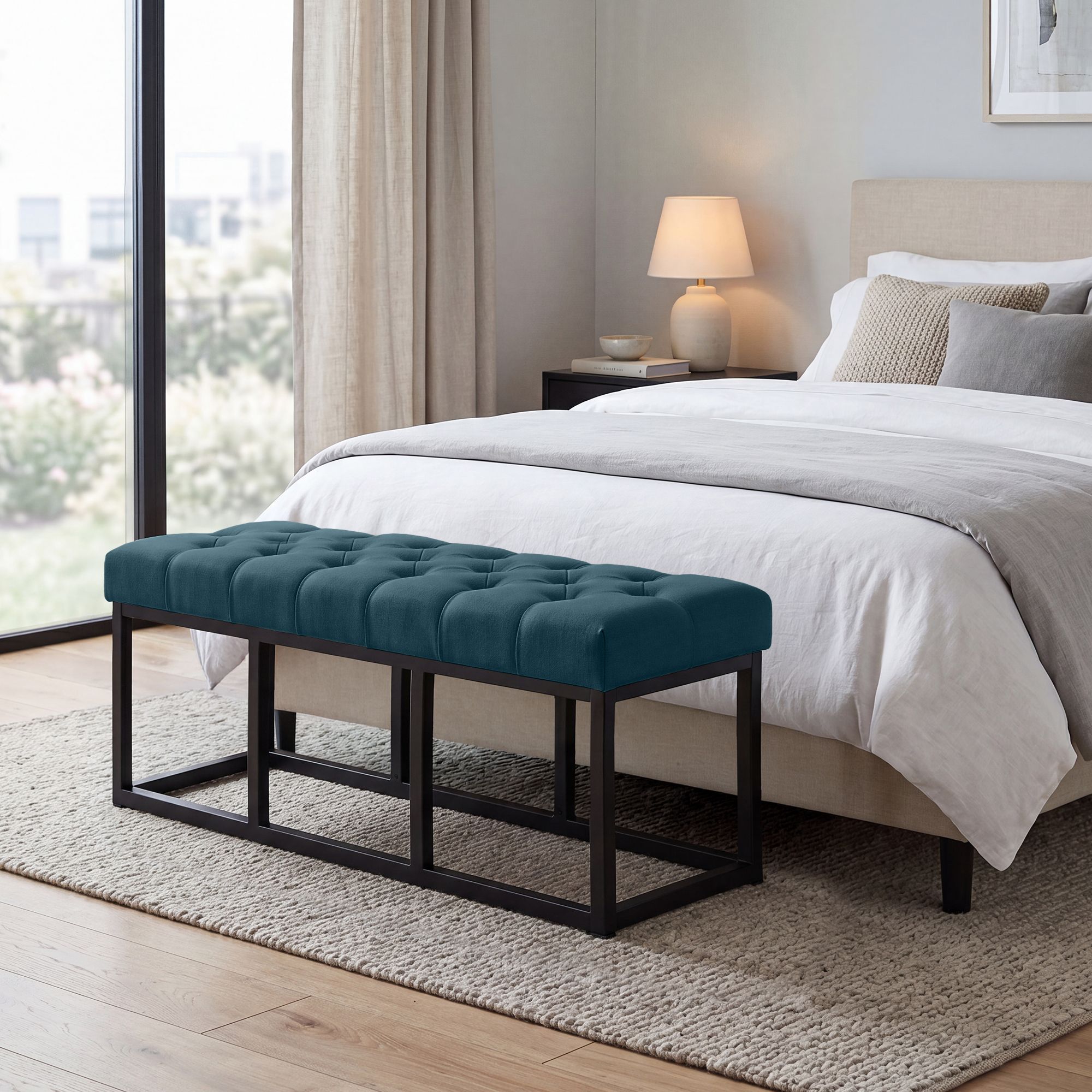 Banc Amun en tissu avec structure noire