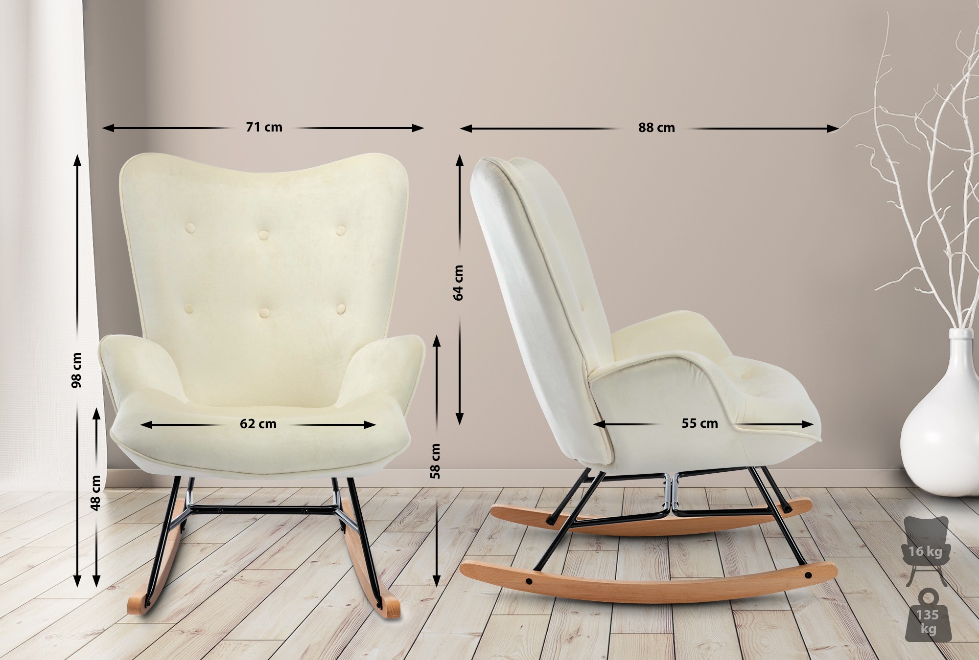 Fauteuil à bascule Sanka en Velours