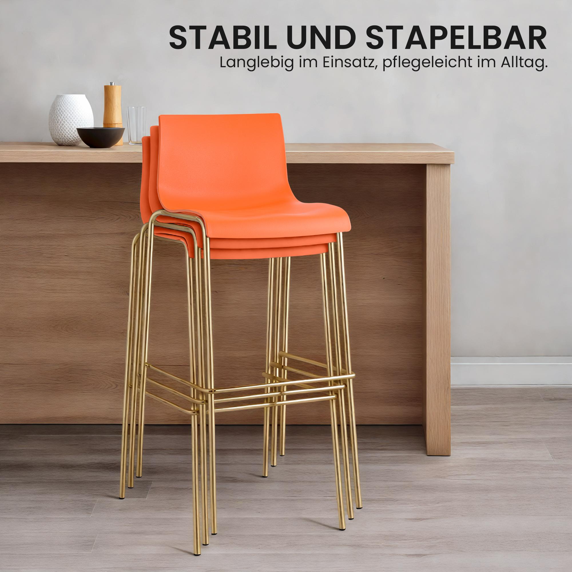 Lot de 2 tabourets de bar Hover, plastique, piètement 4 pieds, doré