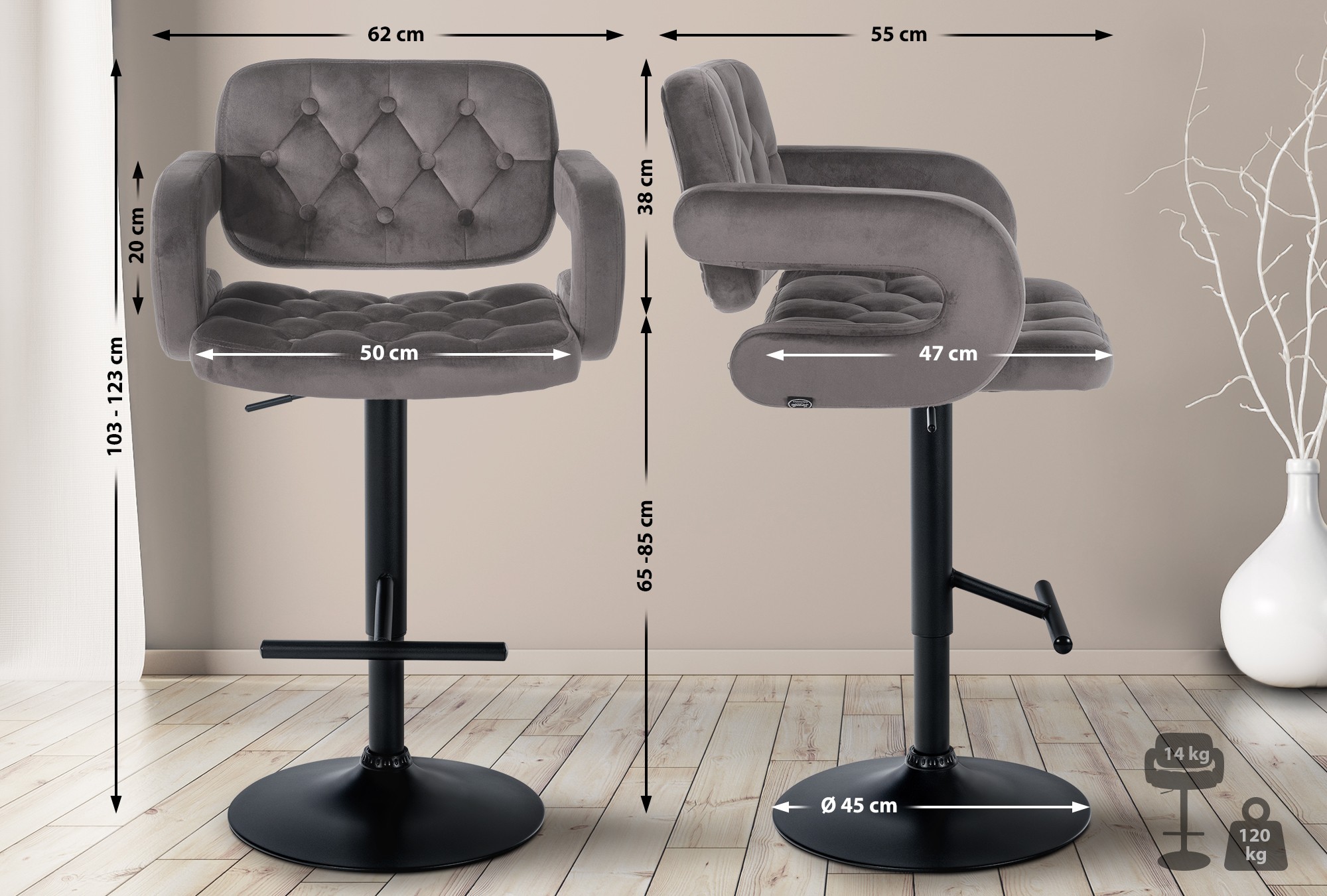 Tabouret de bar Dublin velours