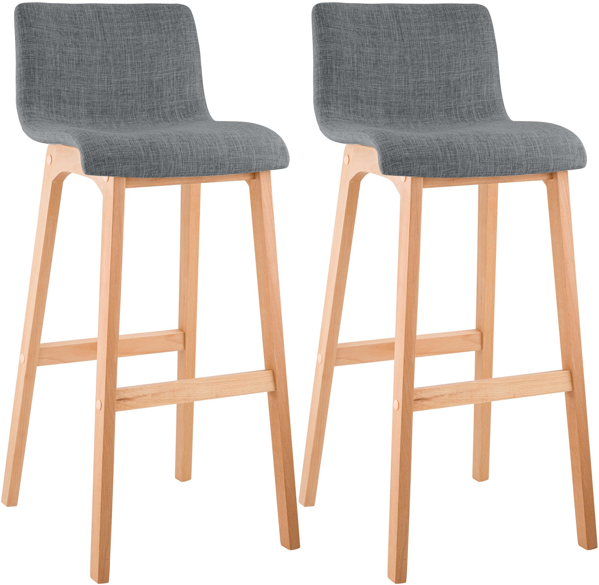 Lot de 2 tabourets de bar Hover en tissu, piètement à quatre pieds en bois naturel
