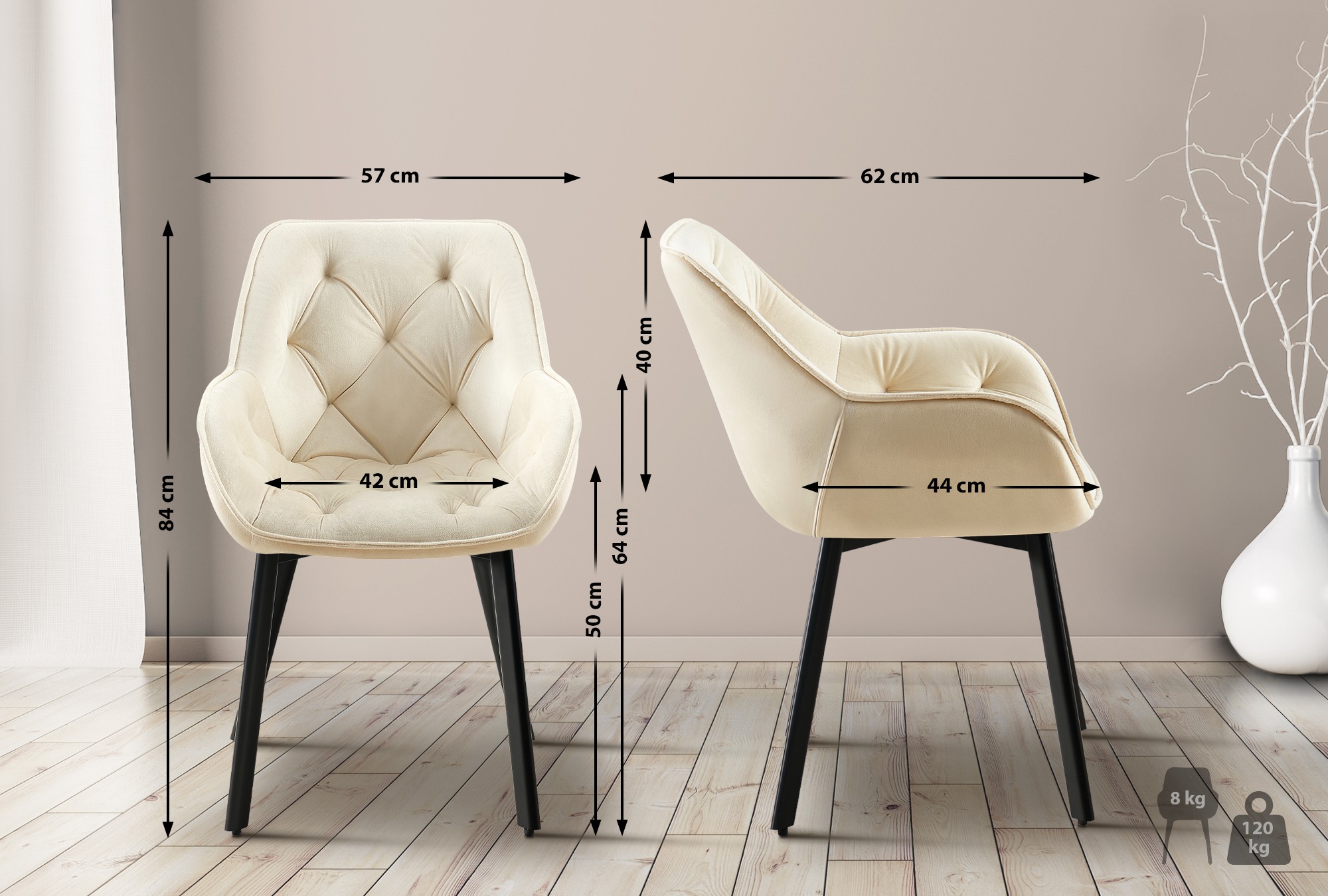 Lot de 2 Chaises de Salle à Manger Pivotantes Antigo en Velours