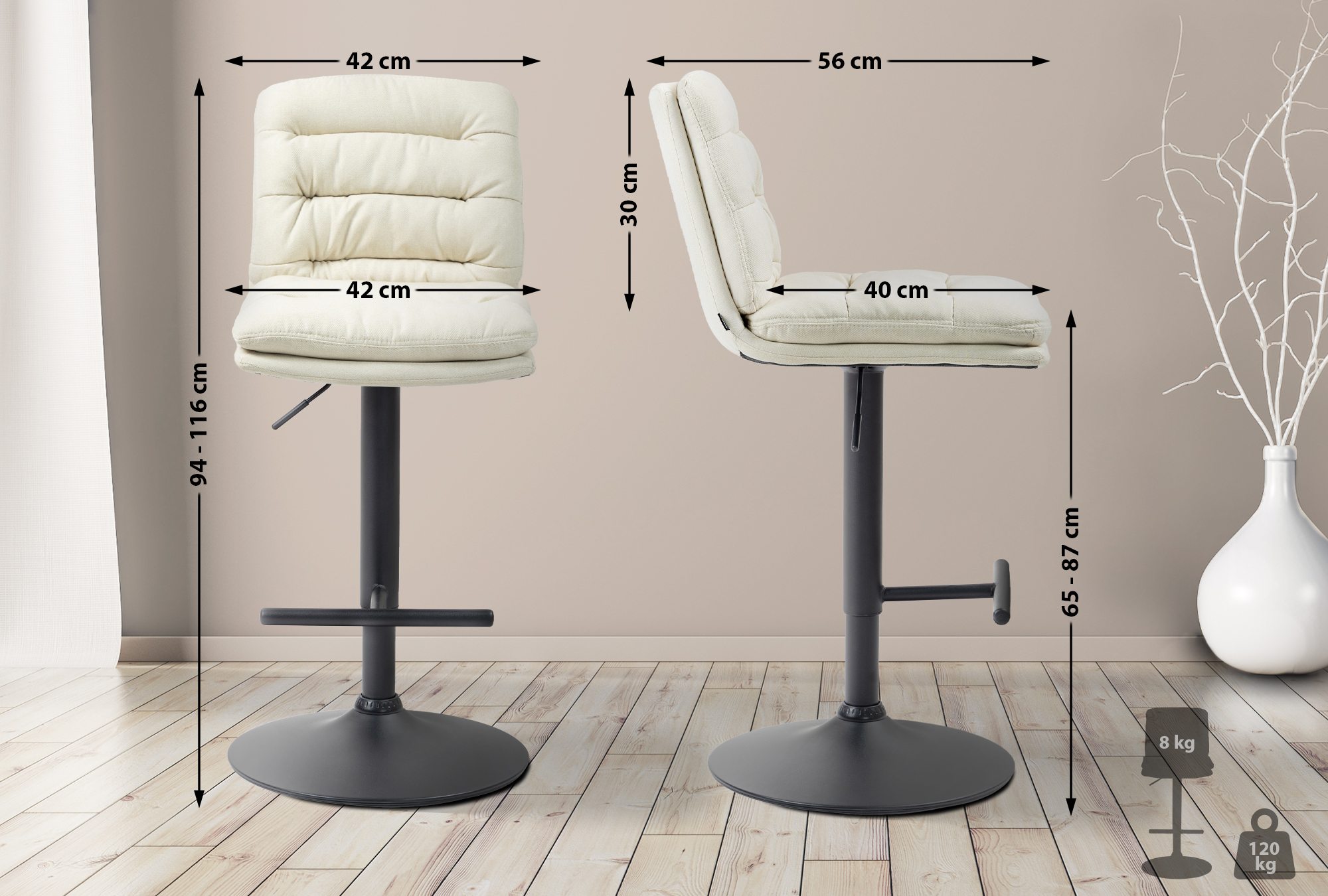 Lot de 2 tabourets de bar Damar tissu