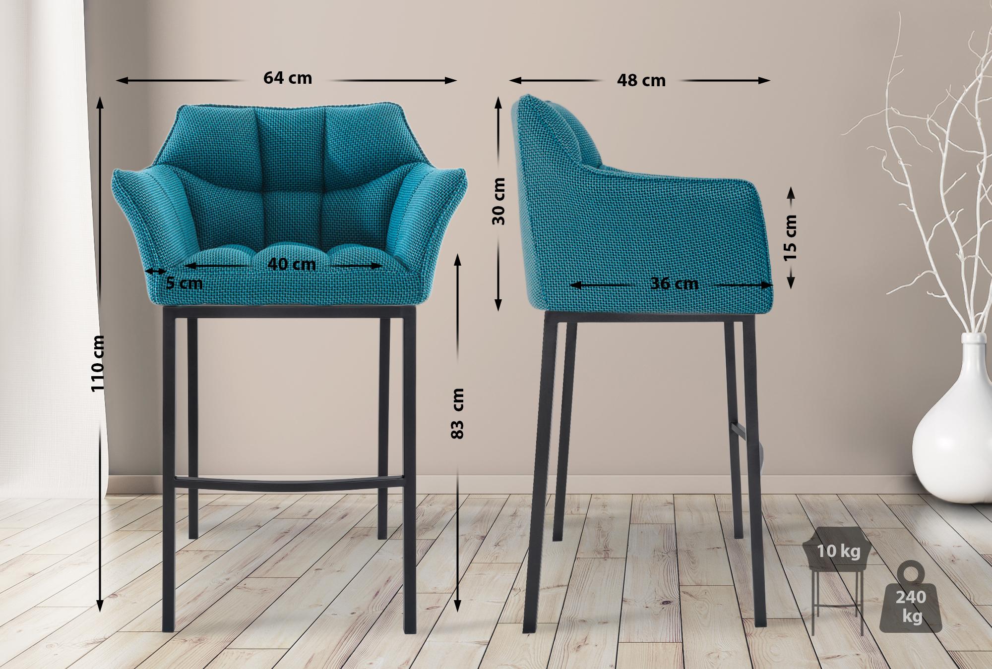 Lot de 2 tabourets de bar Damaso en tissu avec piètement à quatre pieds