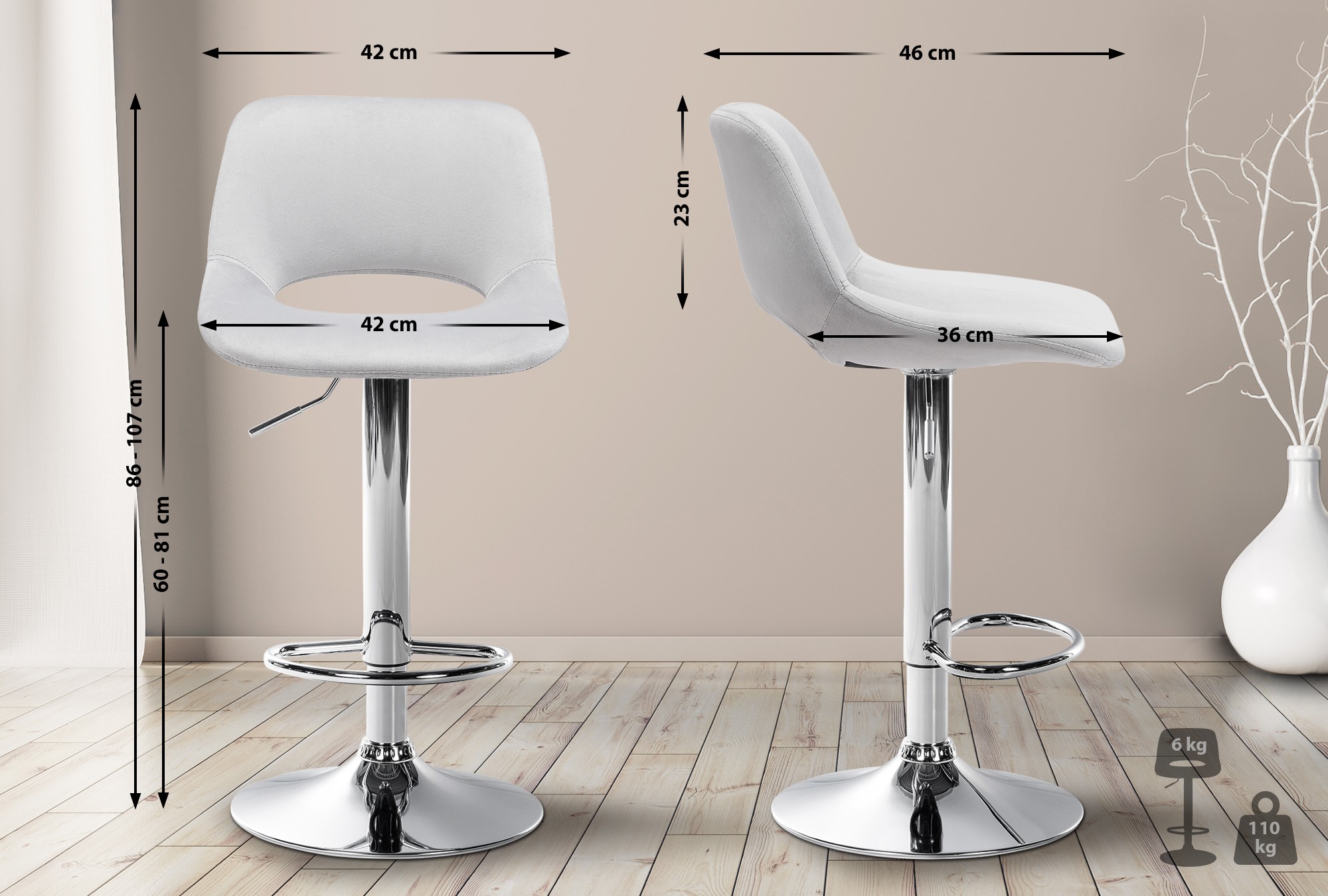 Lot de 2 tabourets de bar Camden velours
