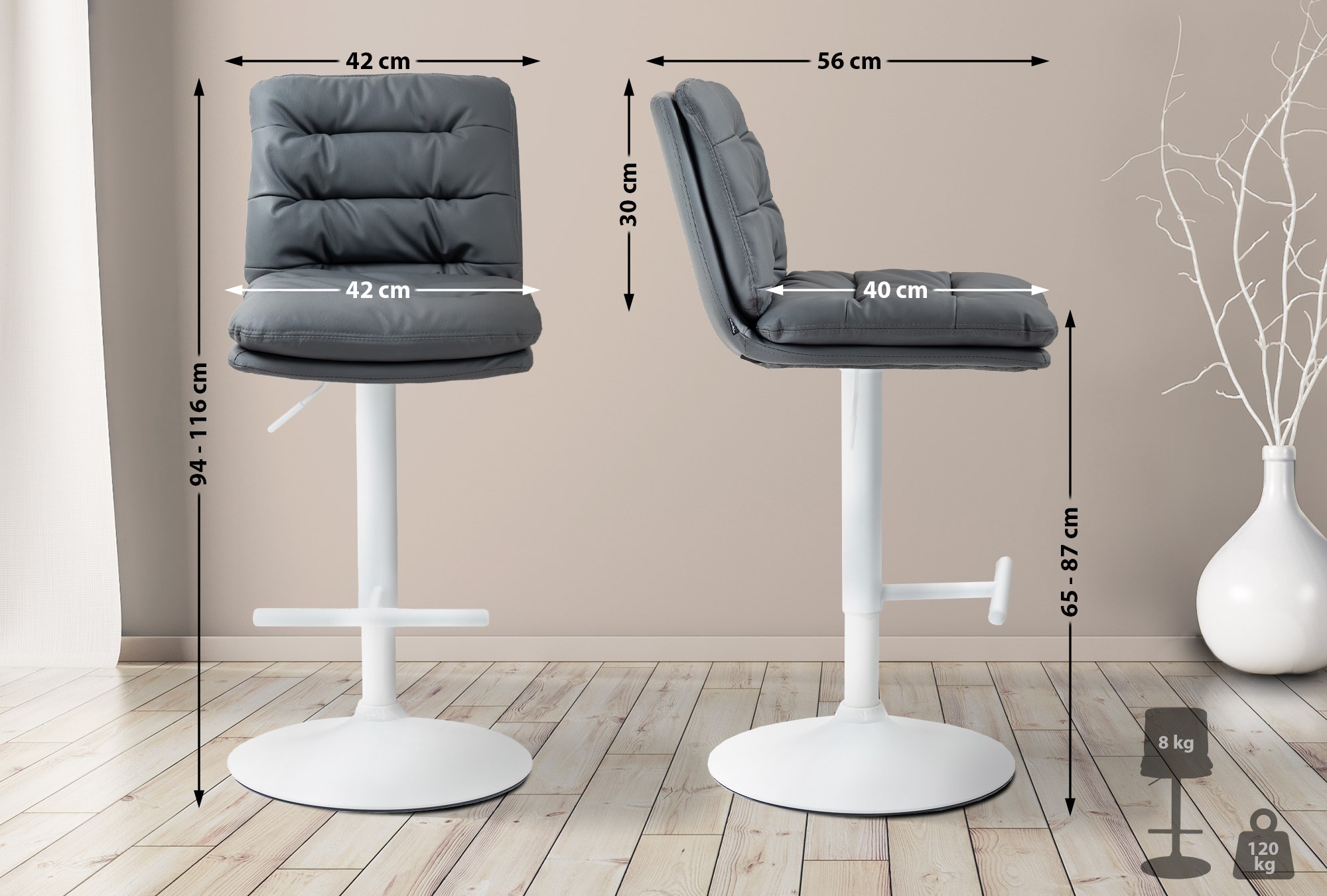 Lot de 2 tabourets de bar Damar en similicuir