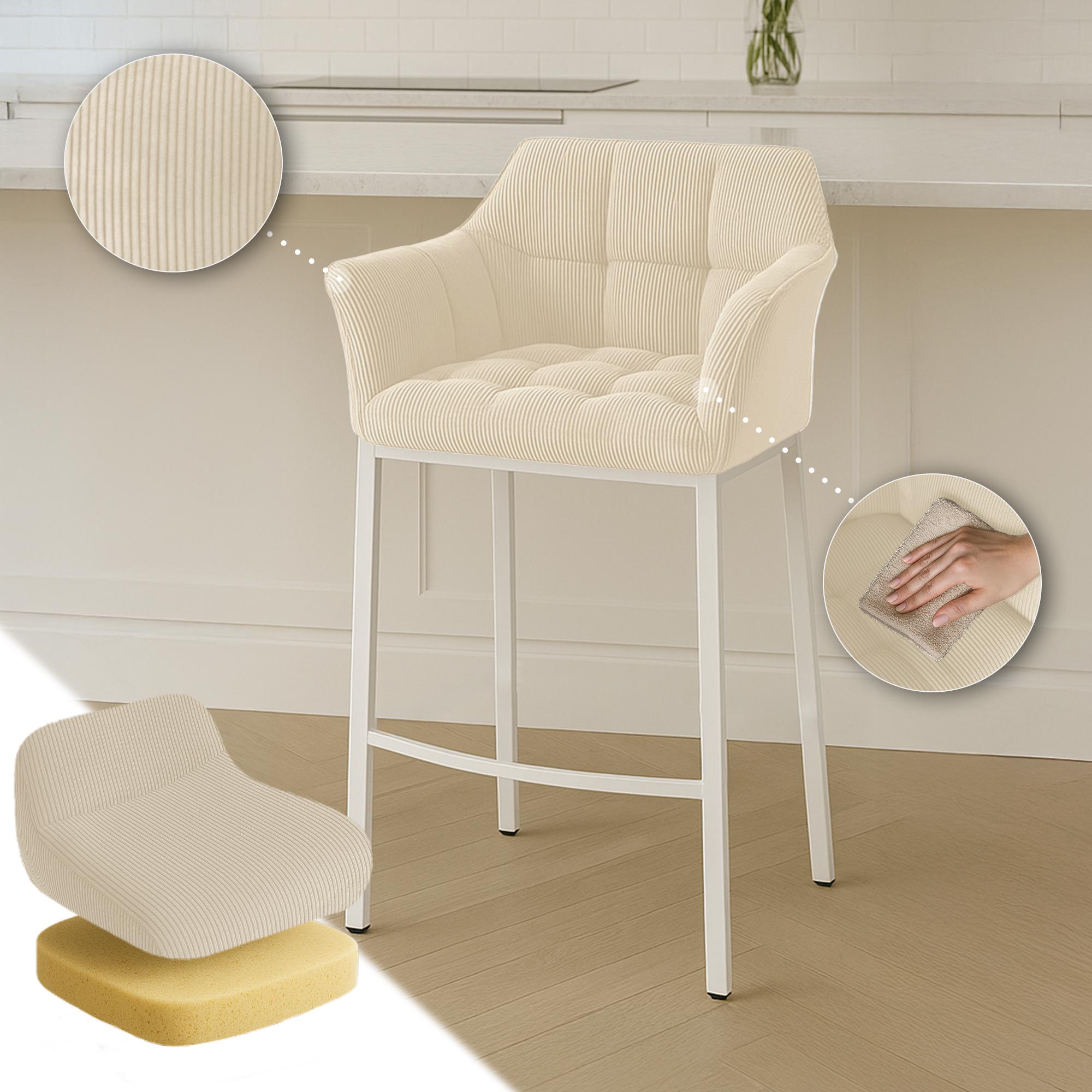 Tabouret de Bar Damaso en Velours Côtelé avec Piétement à Quatre Pieds