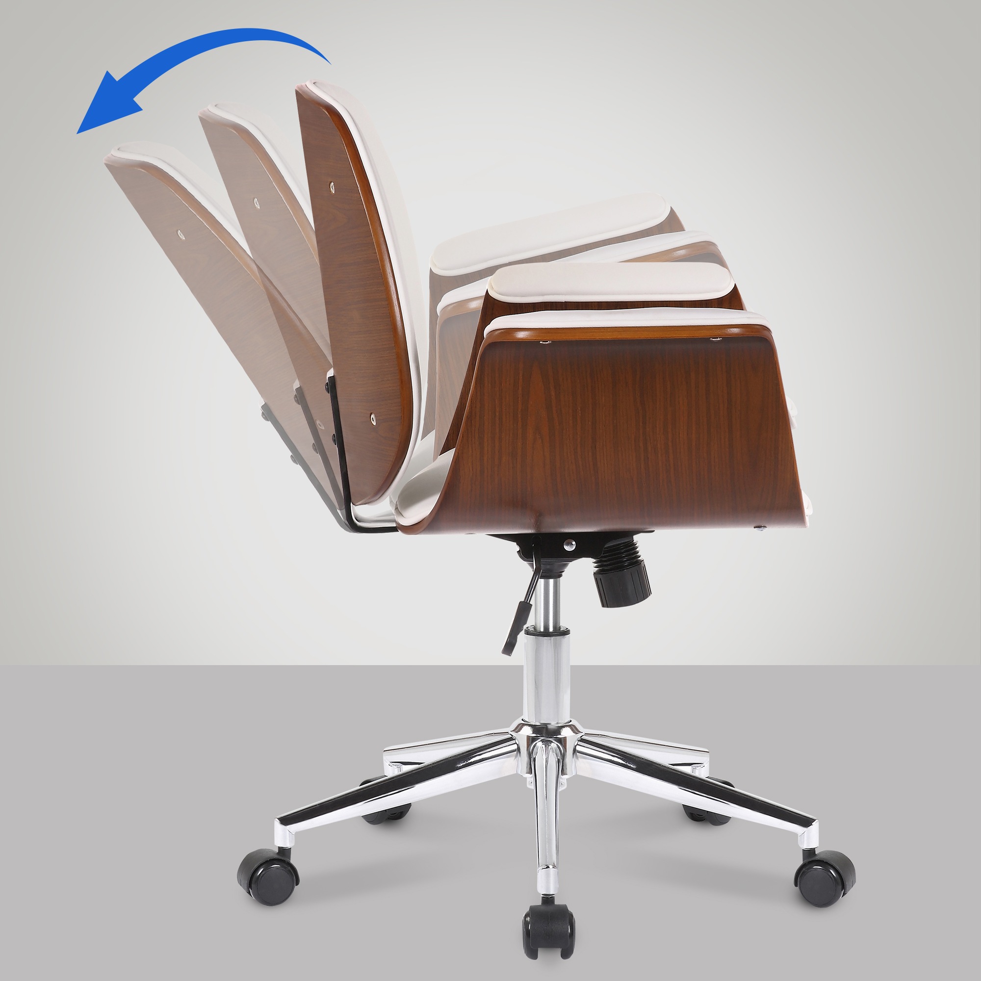 Fauteuil de bureau Kemberg en similicuir avec coque d'assise en bois