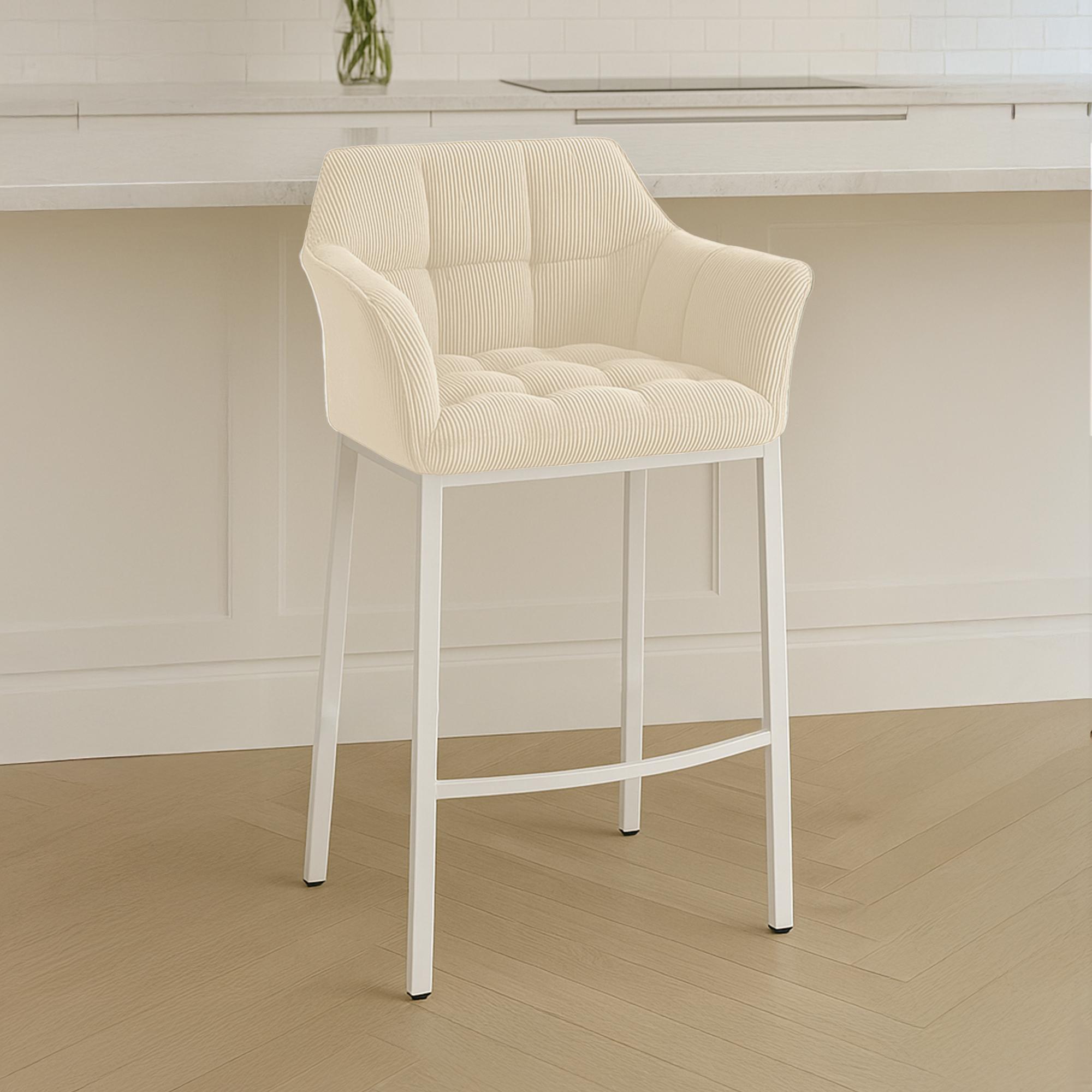 Tabouret de Bar Damaso en Velours Côtelé avec Piétement à Quatre Pieds