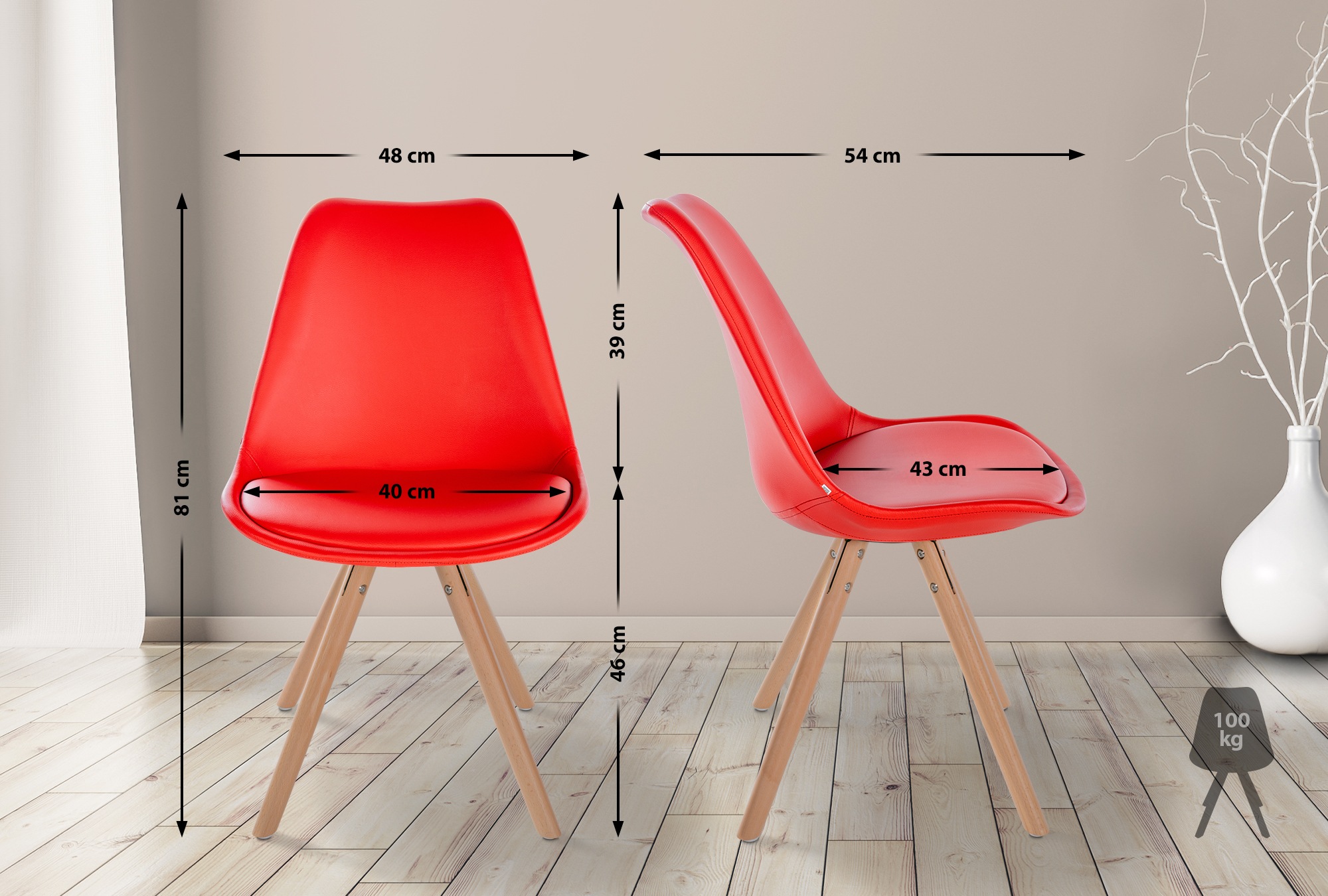 Chaise de salle à manger Sofia en Similicuir avec Pieds en bois