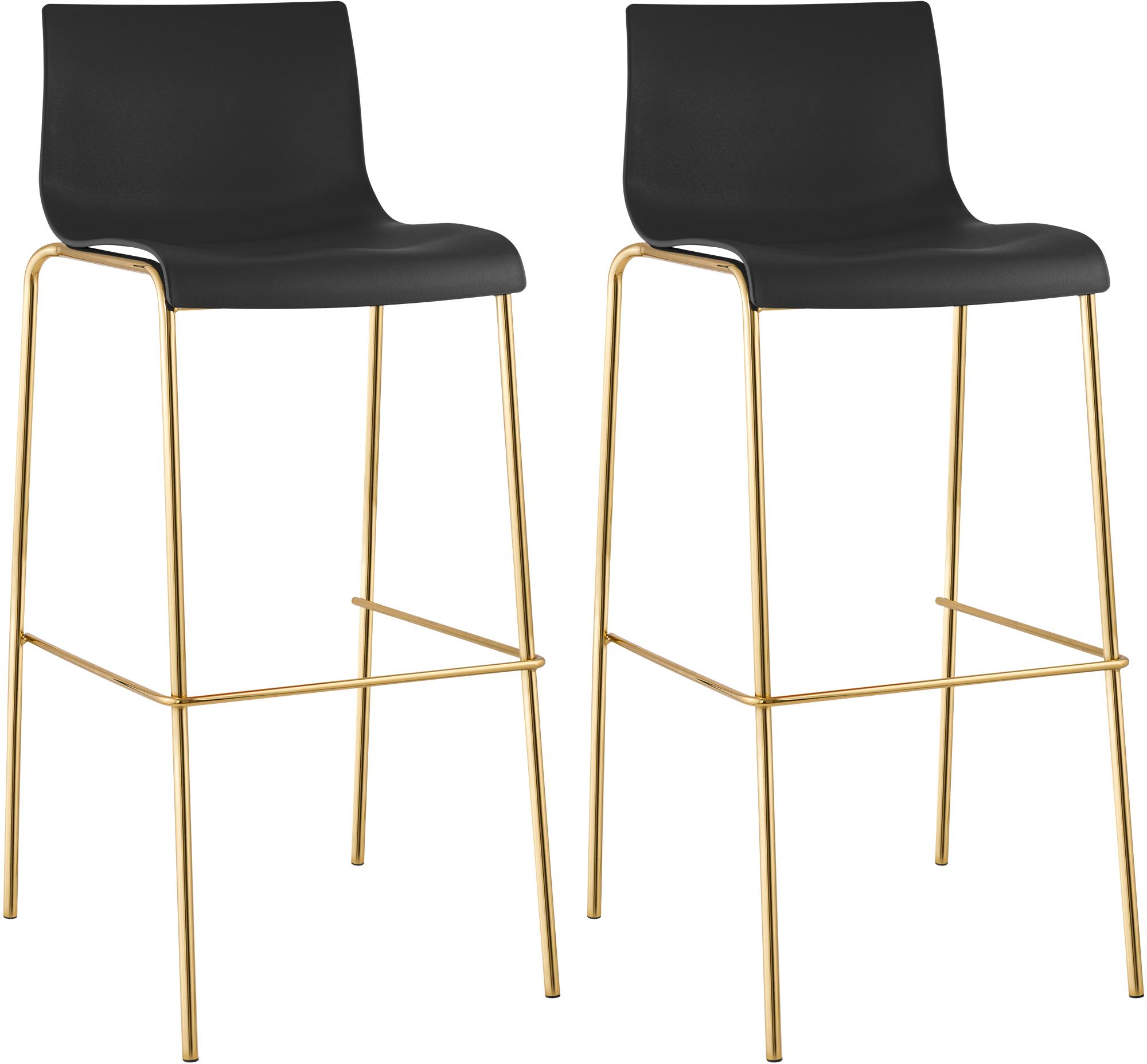 Lot de 2 tabourets de bar Hover, plastique, piètement 4 pieds, doré
