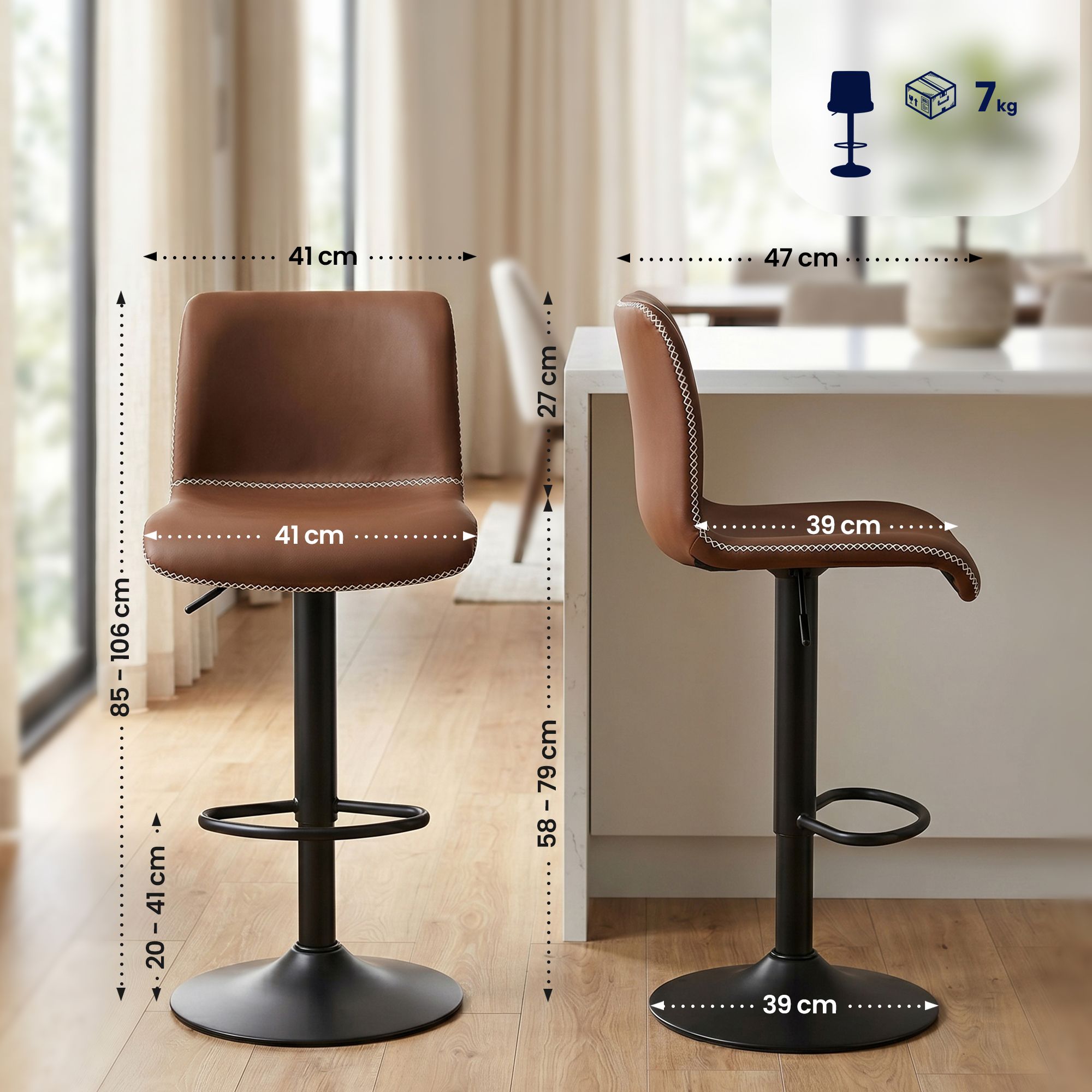 Lot de 2 tabourets de bar Henchy en similicuir