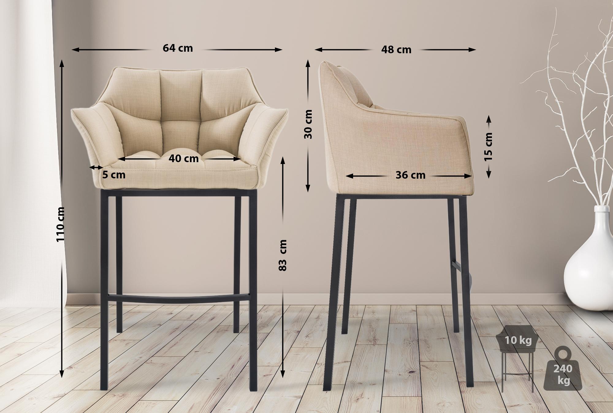 Lot de 2 tabourets de bar Damaso en tissu avec piètement à quatre pieds
