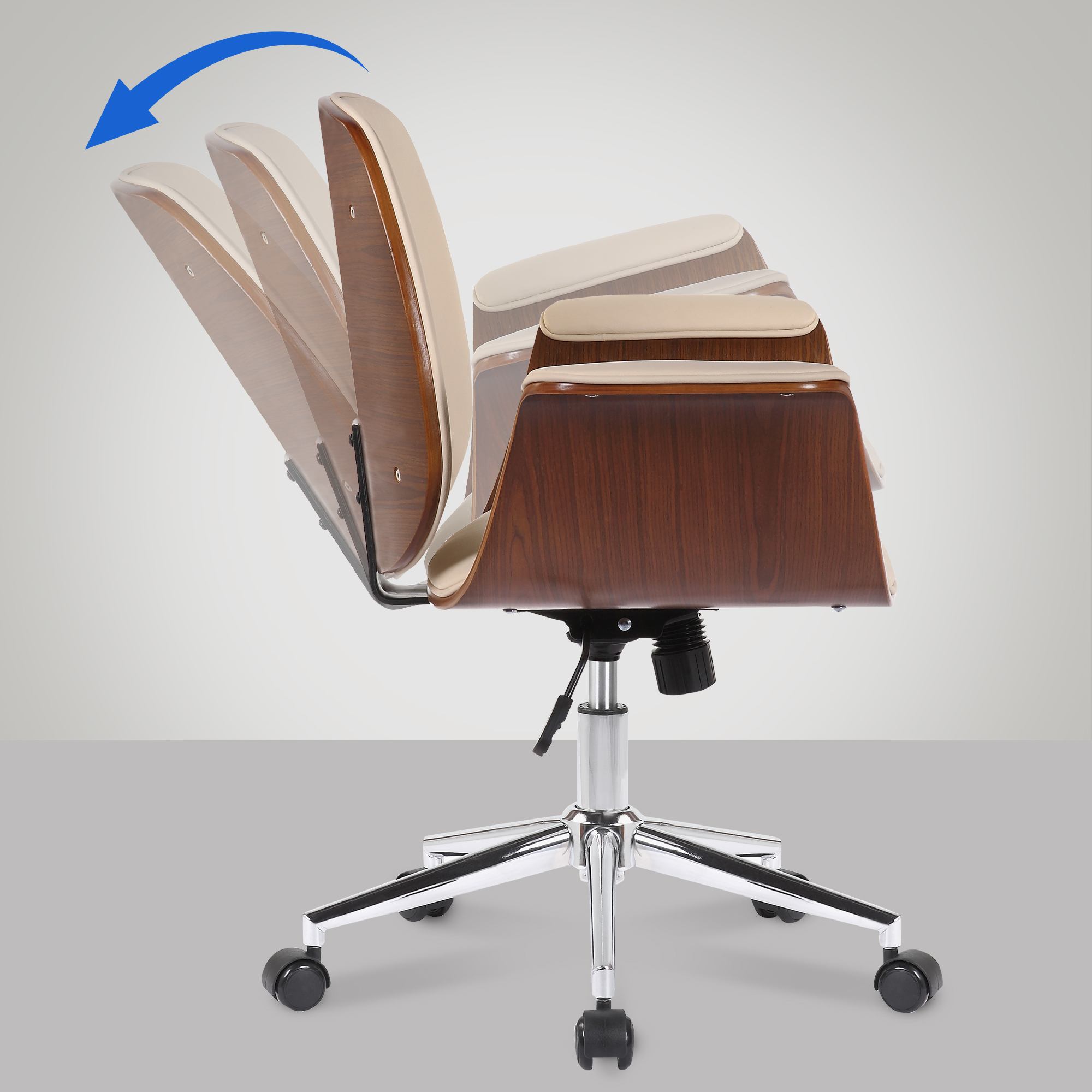 Fauteuil de bureau Kemberg en similicuir avec coque d'assise en bois