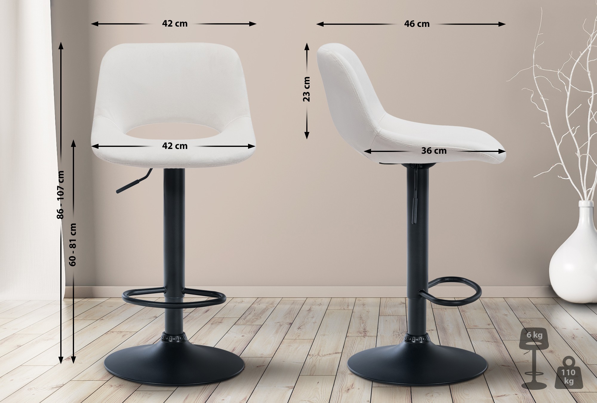 Lot de 2 tabourets de bar Camden velours