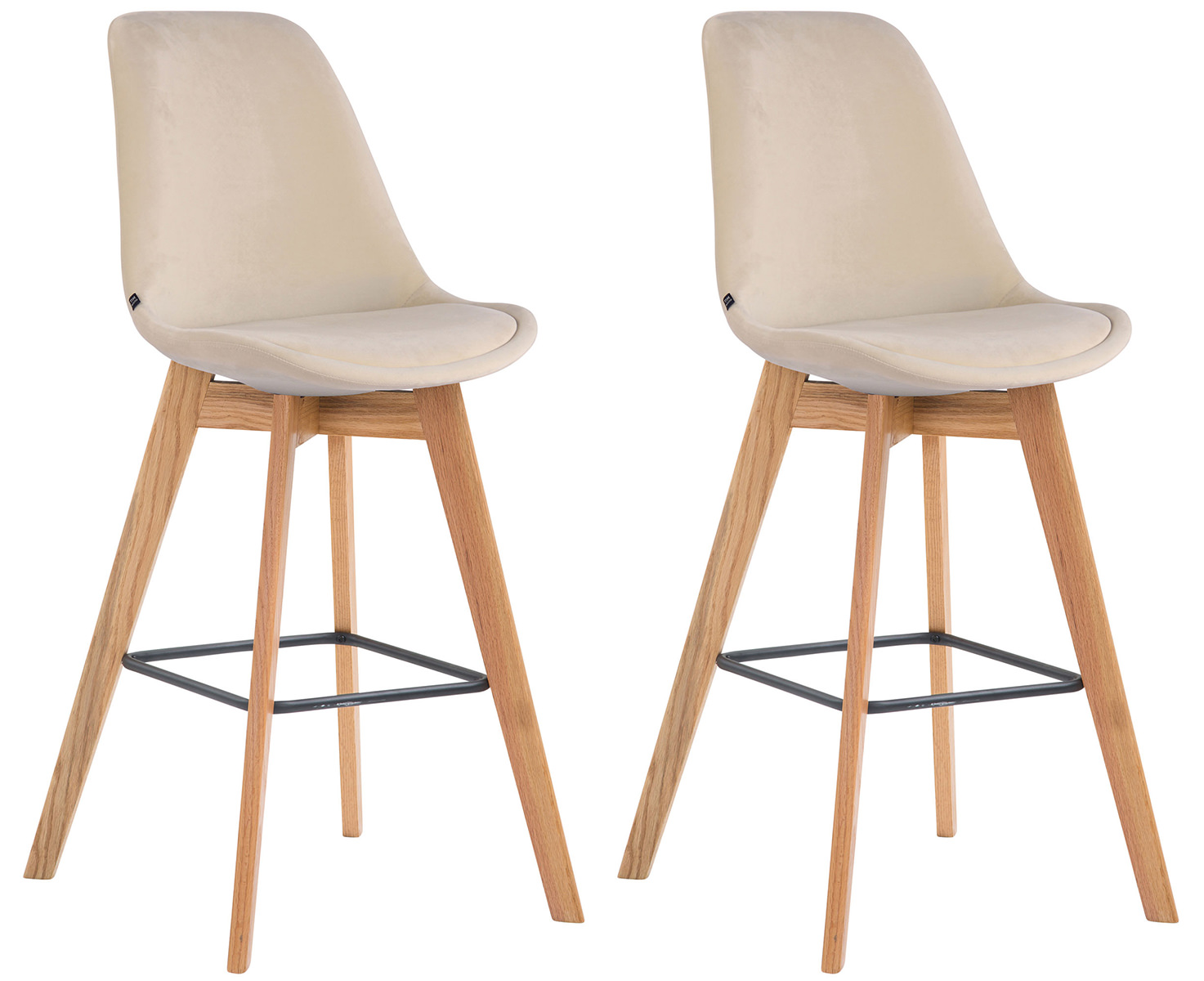 Lot de 2 tabourets de bar Metz en velours Pieds en bois