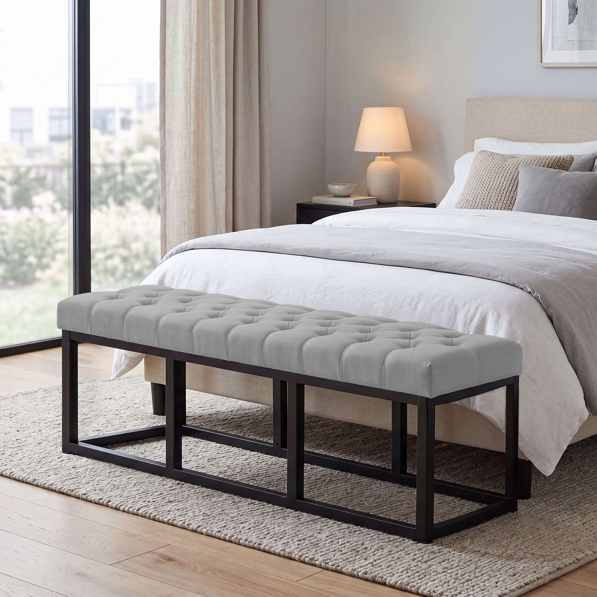 Banc Amun en tissu avec structure noire