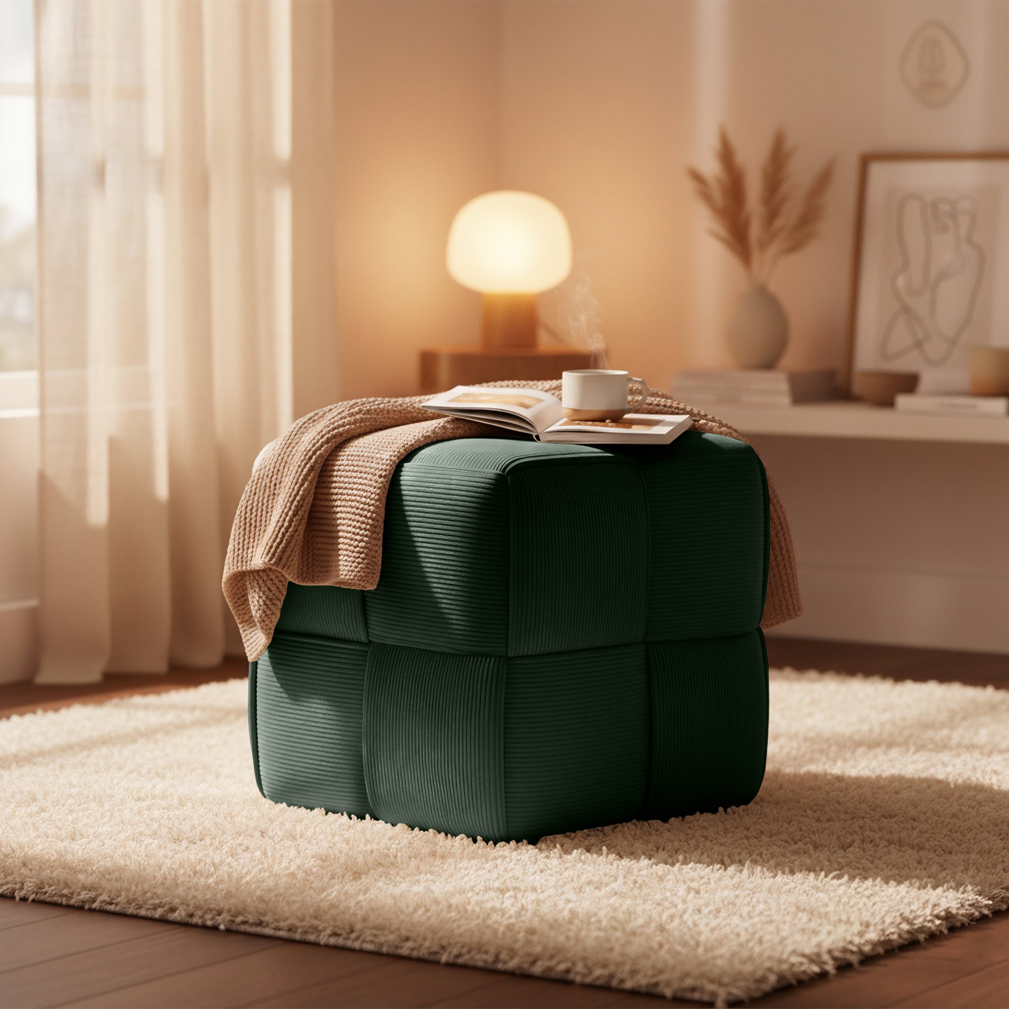 Tabouret en velours côtelé Forinta confortable et design