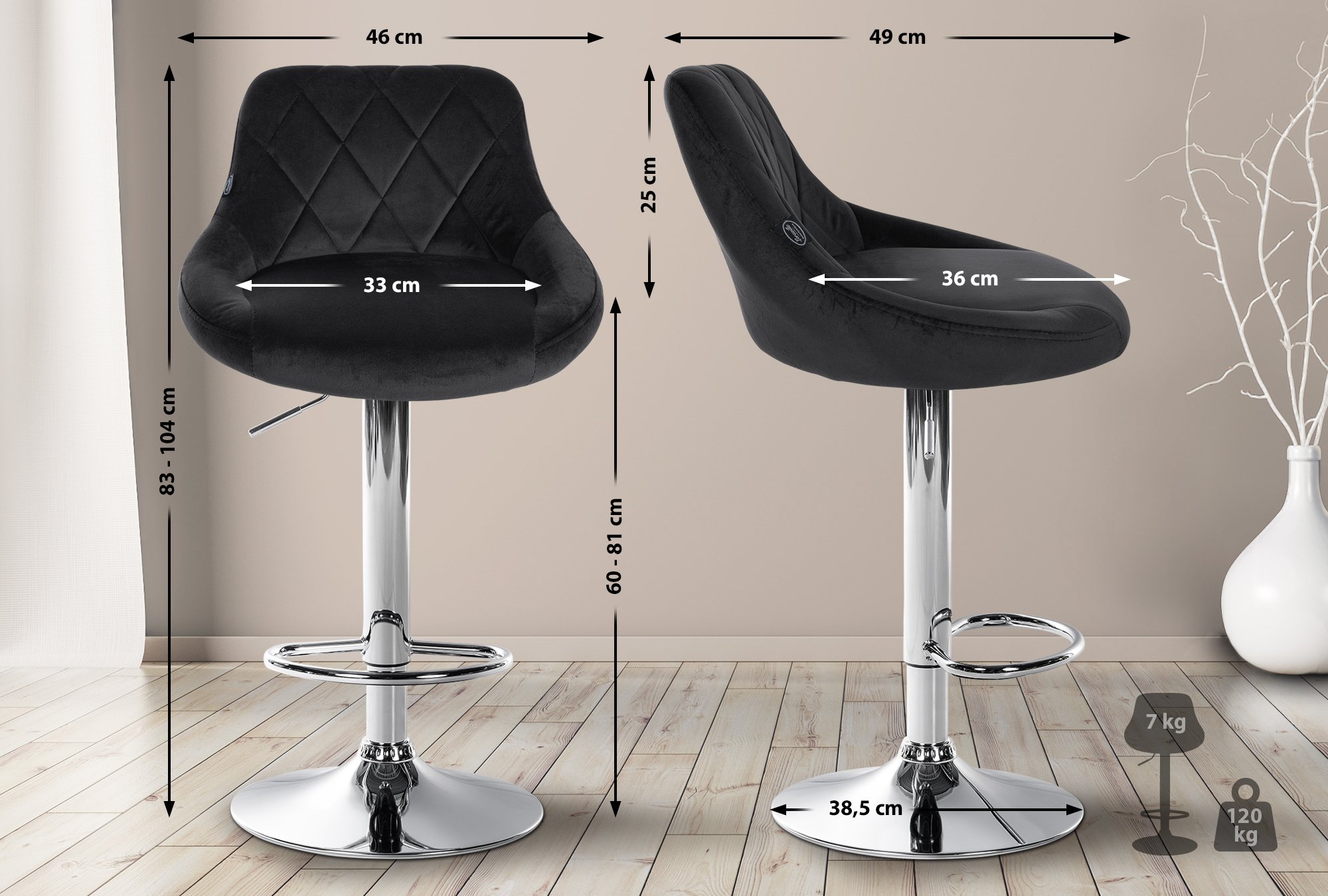 Lot de 2 tabourets de bar Lazio velours