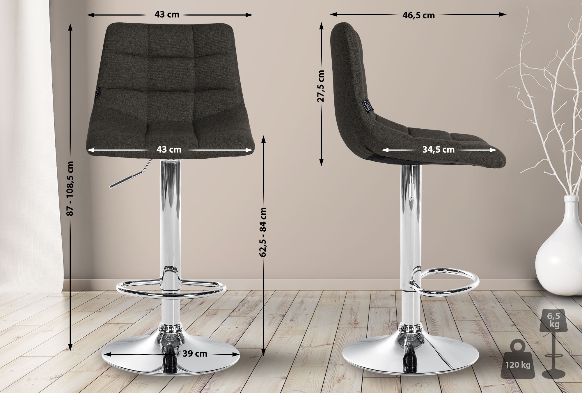 Lot de 2 tabourets de bar Jerry tissu