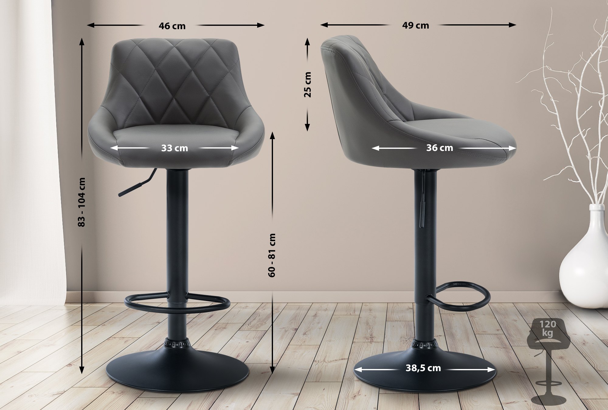 Tabouret de bar Lazio en similicuir avec pied en métal
