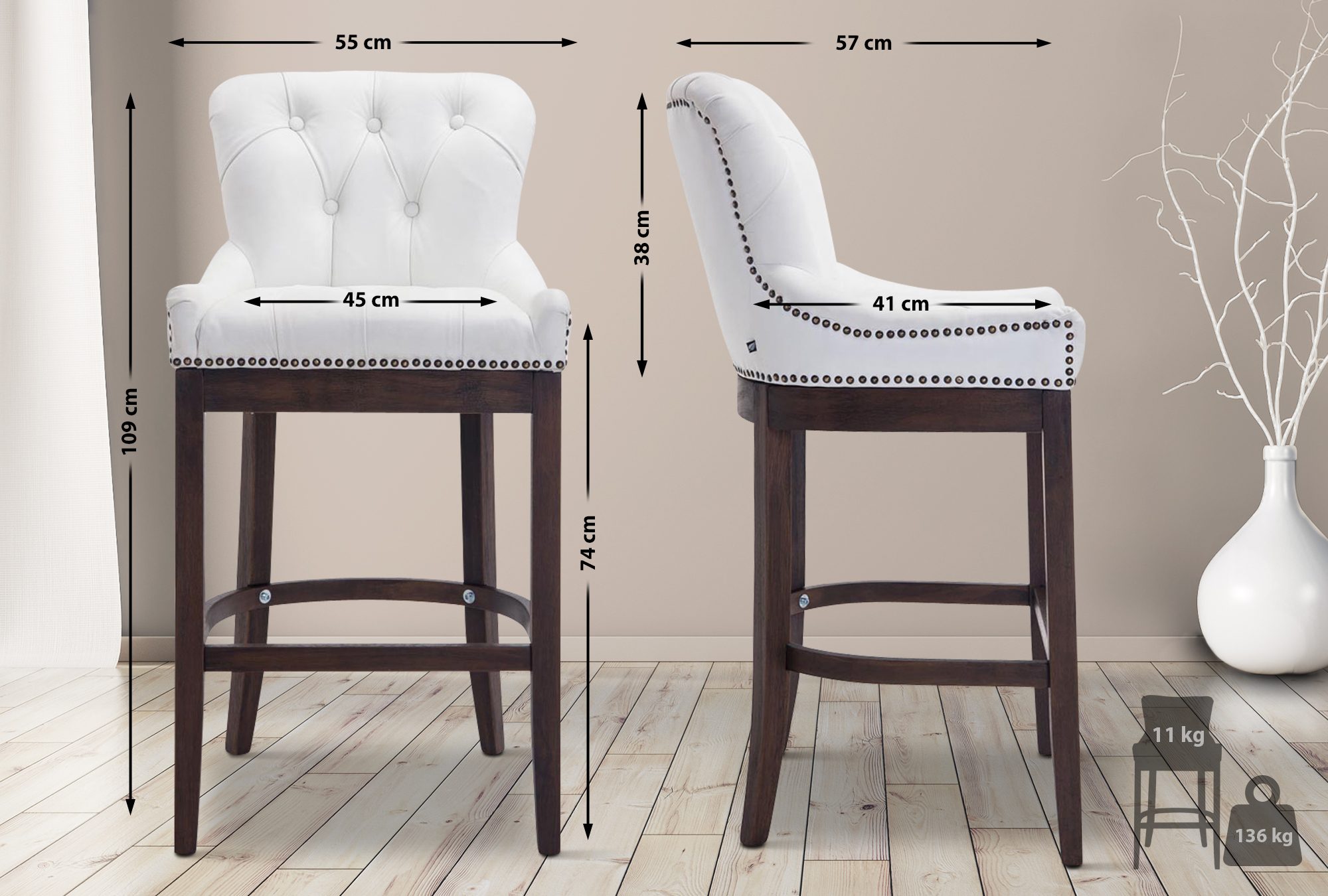 Tabouret de bar Lakewood antique-foncé cuir véritable